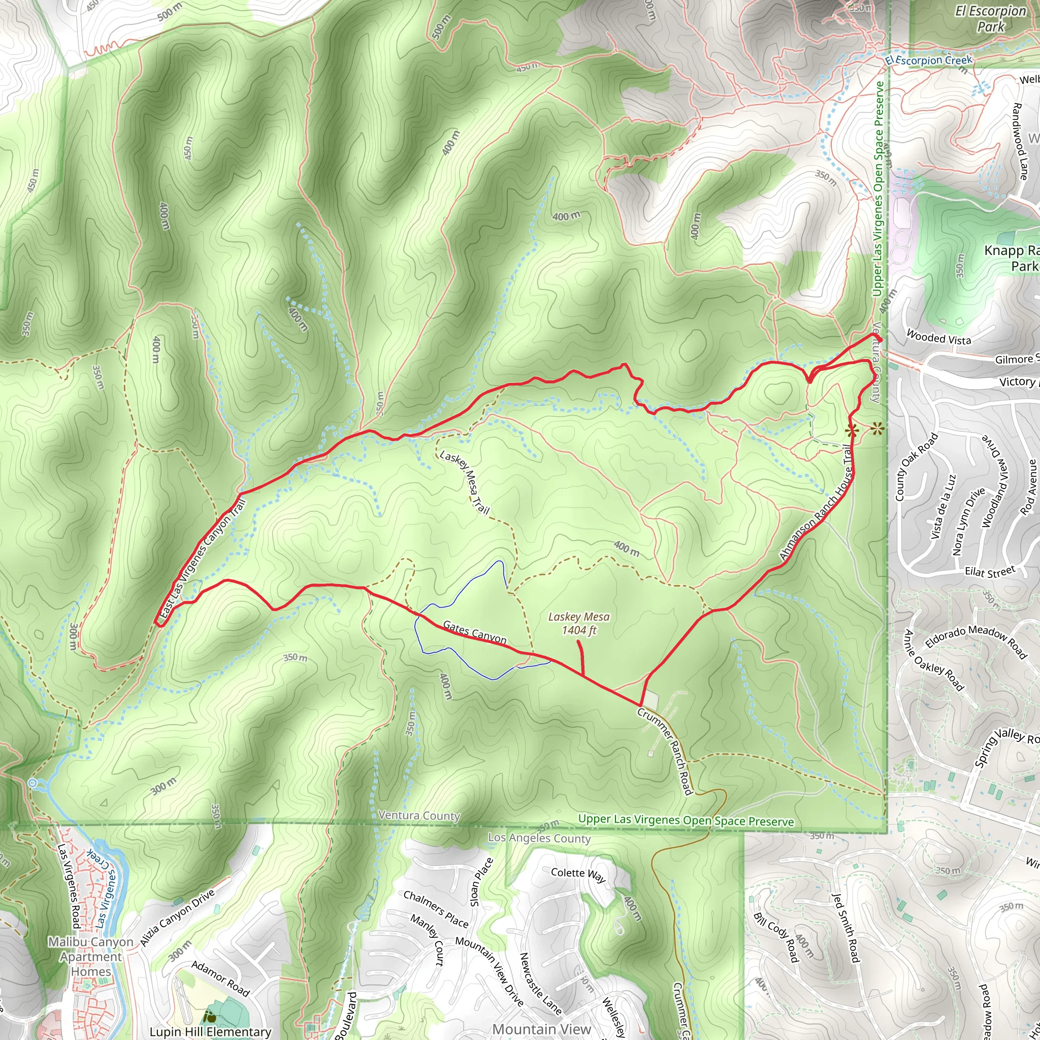 East Las Virgenes Canyon Trail and Laskey Mesa Loop mobile static map