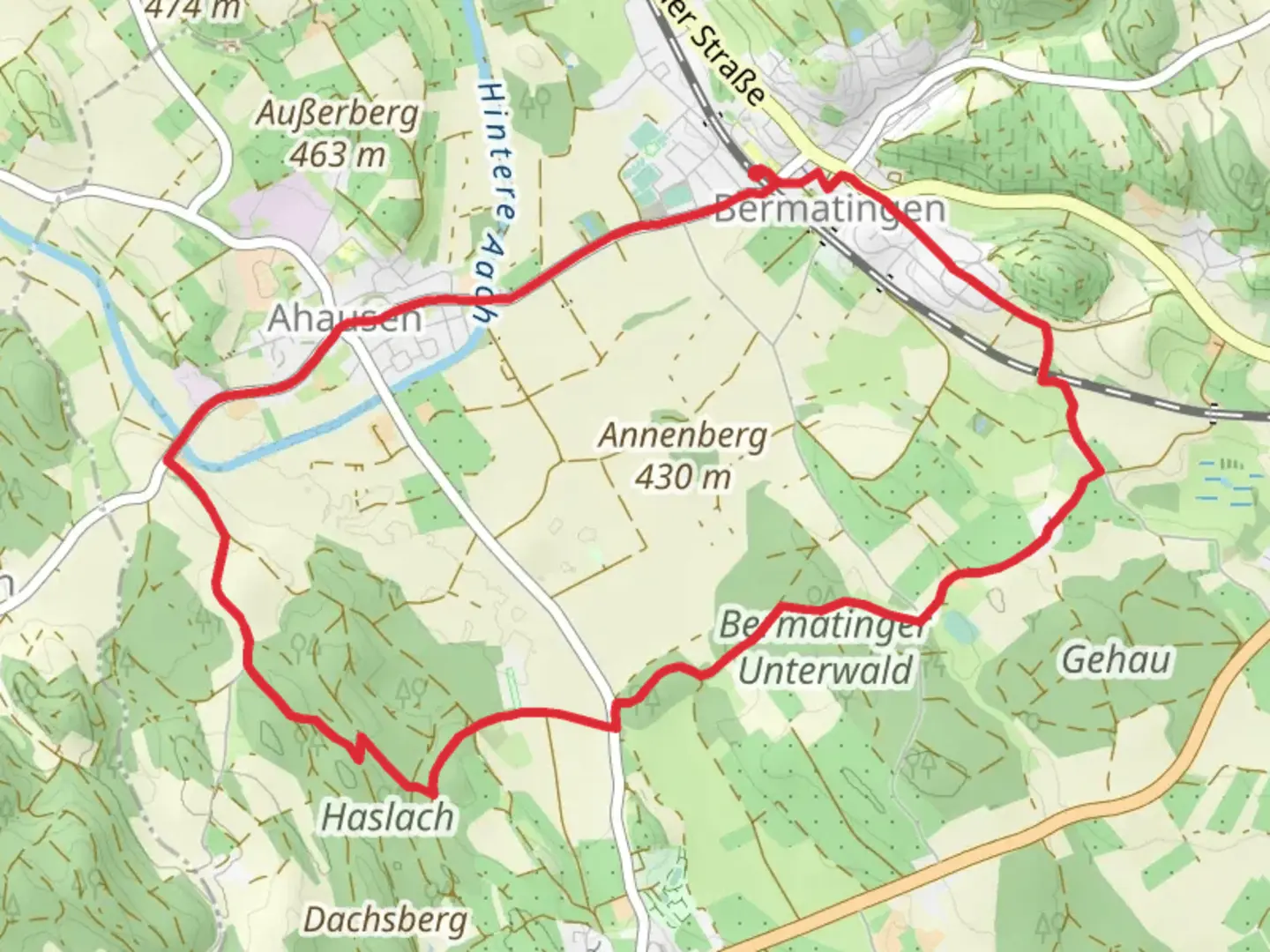 An image depicting the trail Rundweg B6 and Jakobsweg Ulm - Konstanz and its surrounding area.