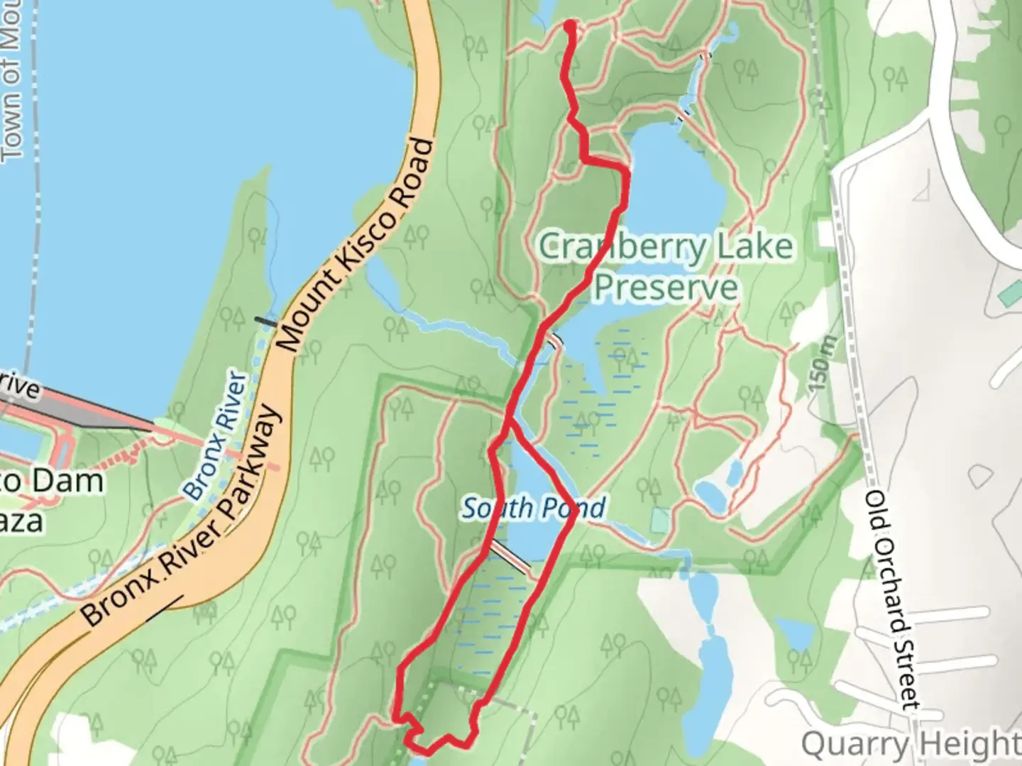 An image depicting the trail South Pond and Red Loop Trail via Cranberry Lake and its surrounding area.