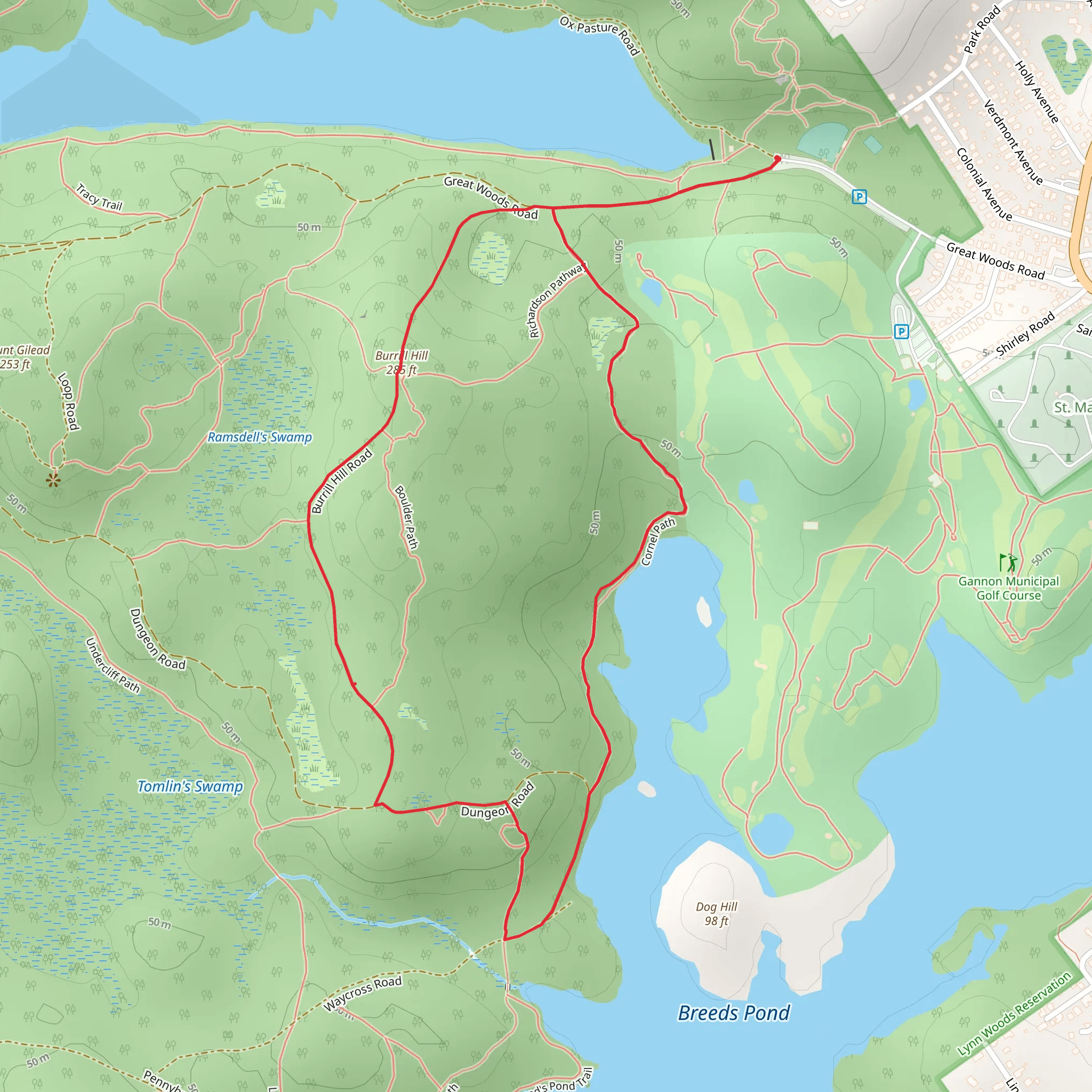 Burrill Hill and Cornel Path Loop mobile static map