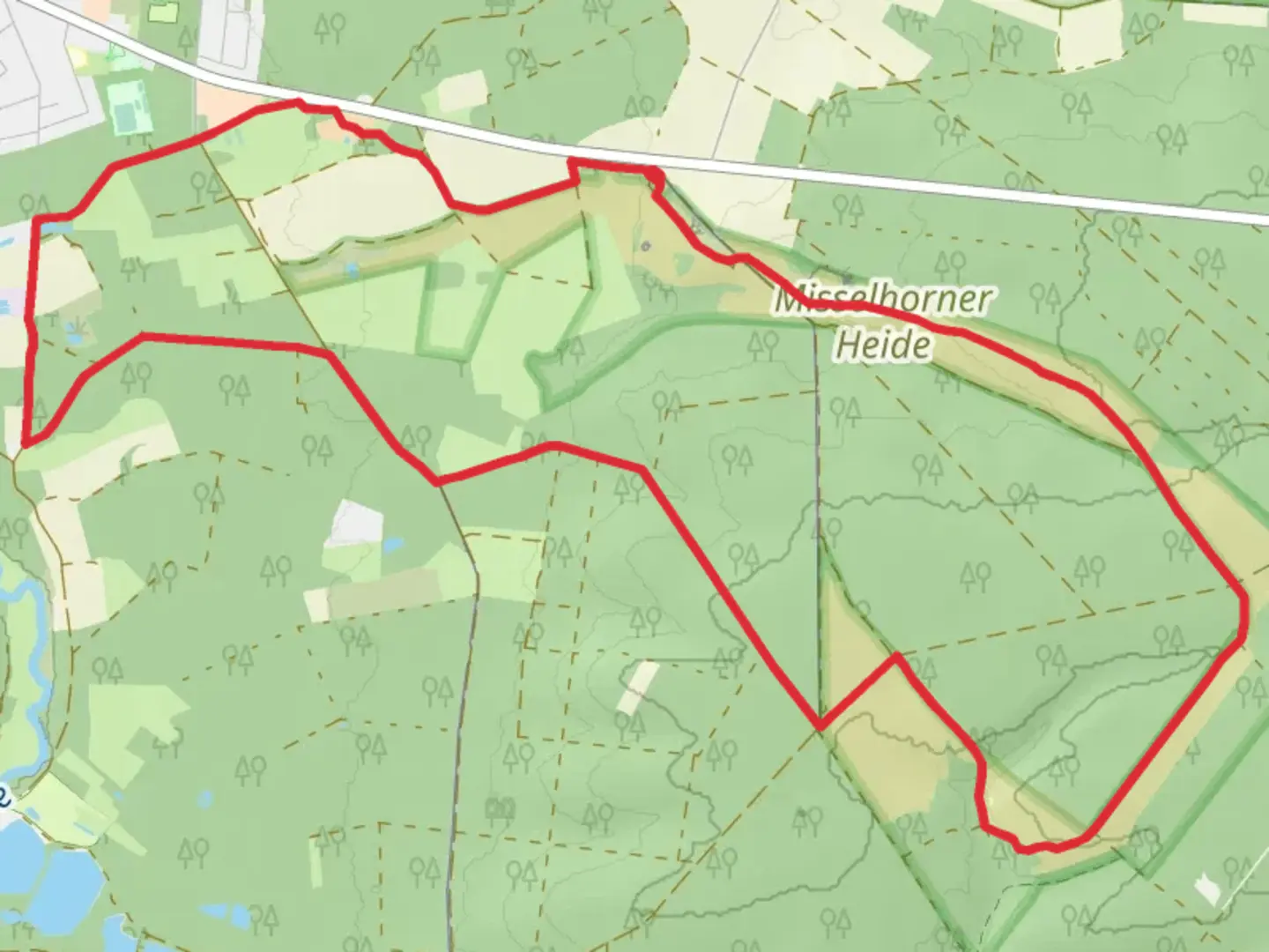 An image depicting the trail Heideschleife Misselhorner Heide and its surrounding area.