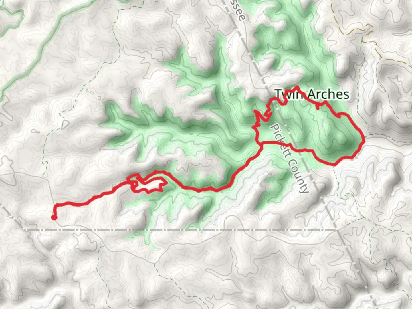 An image depicting the trail Twin Arches Loop and Slave Falls Trail and its surrounding area.