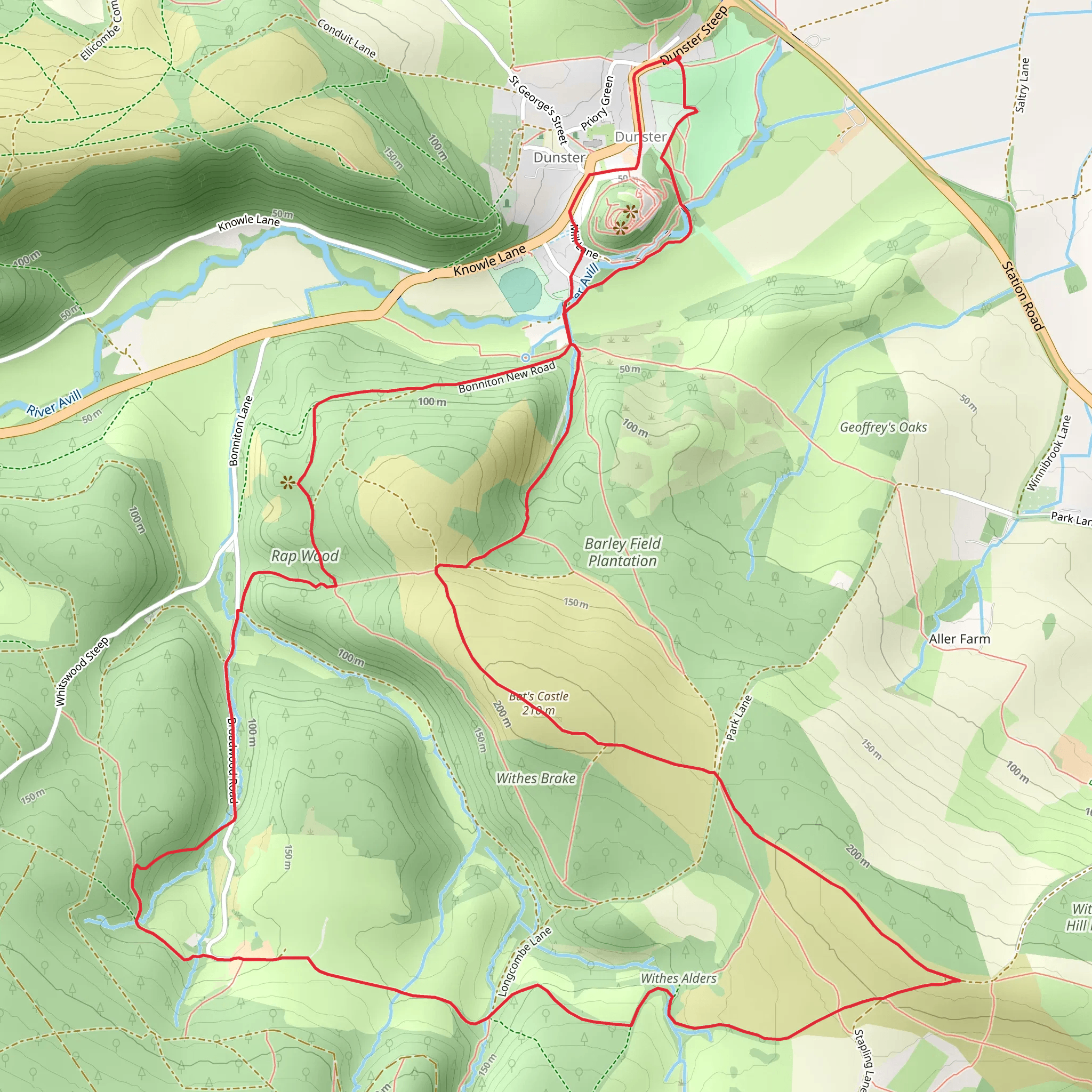 Dunster and Bats Castle Loop mobile static map