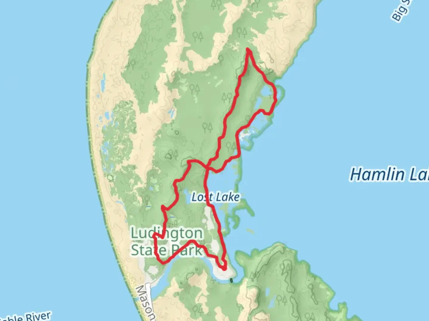 An image depicting the trail Lost Lake - Ridge - Island Loop Trail and its surrounding area.