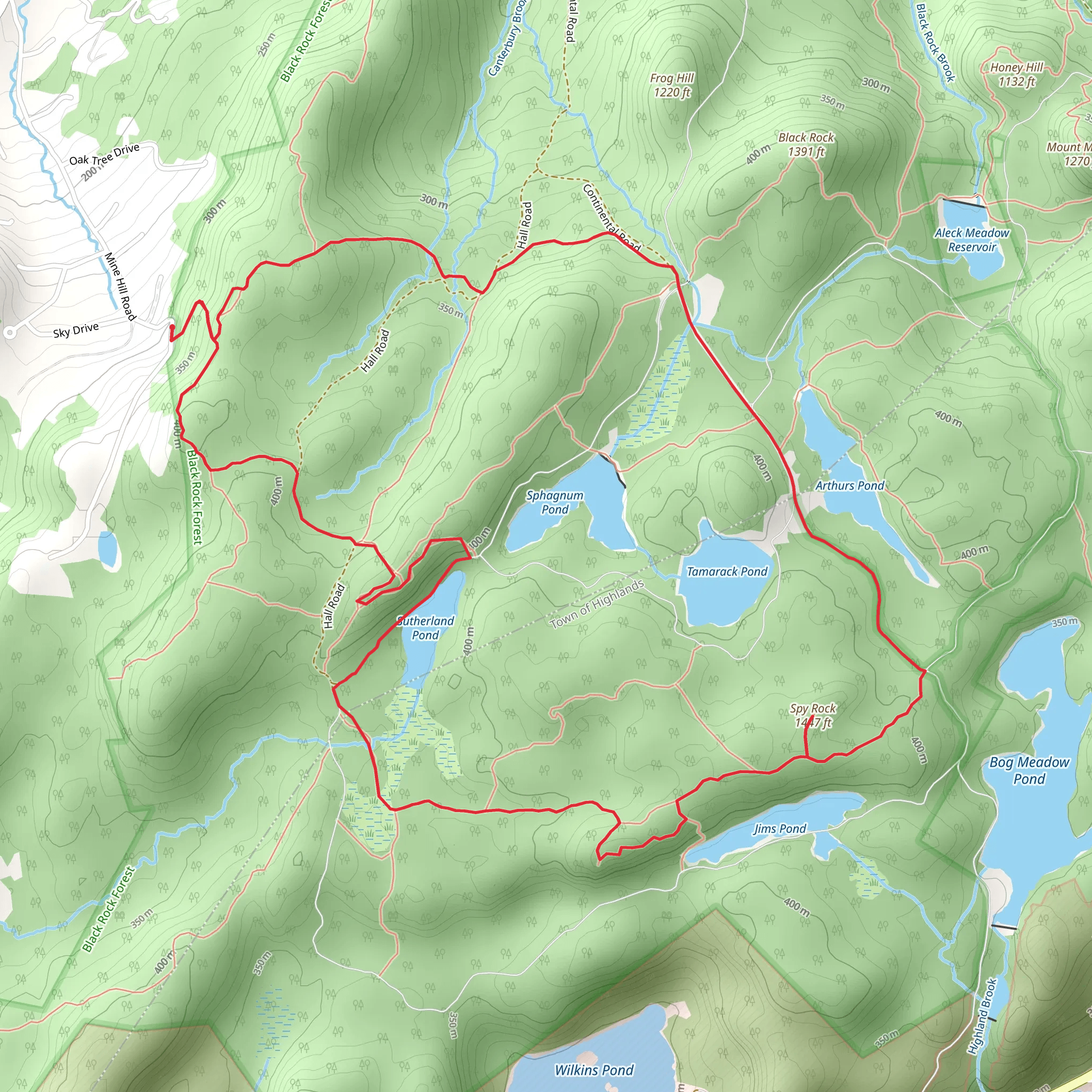 Sky Rock and Sutherland Road Loop via White Oak Trail mobile static map