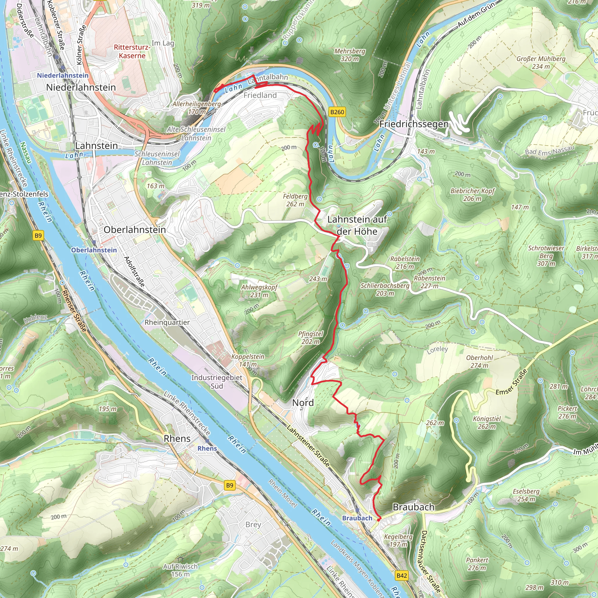 Friedland to Braubach Walk via Aspich Klamm mobile static map