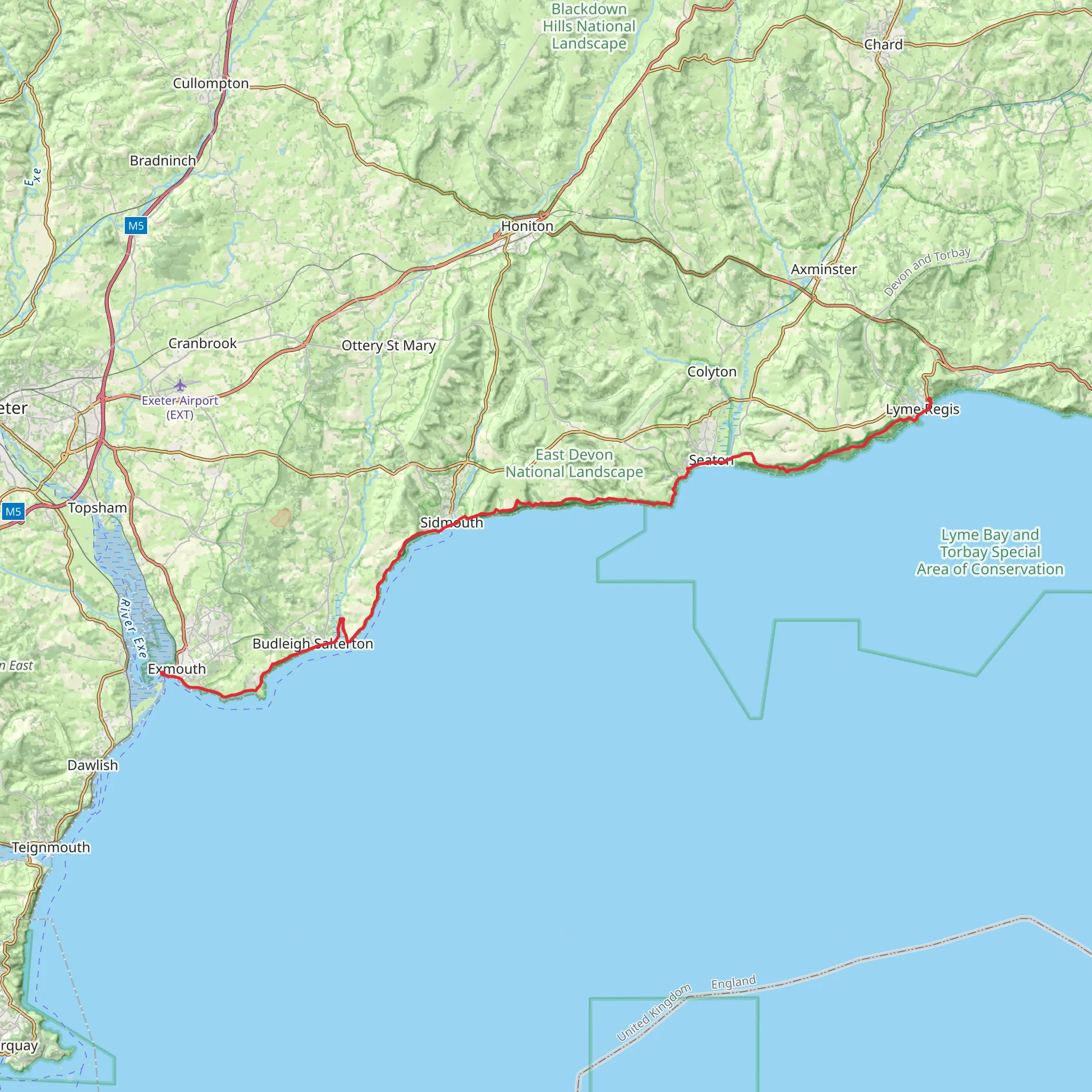 South West Coast Path - Exmouth to Lyme Regis mobile static map