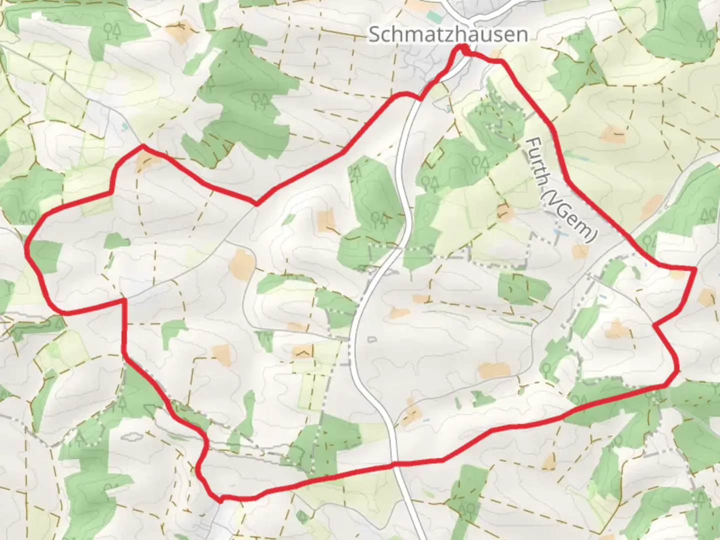 An image depicting the trail Schmatzhausen Loop and its surrounding area.