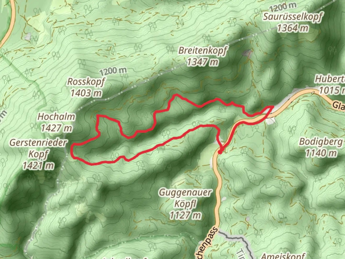 An image depicting the trail Achenpass and Mitterhütte Loop and its surrounding area.