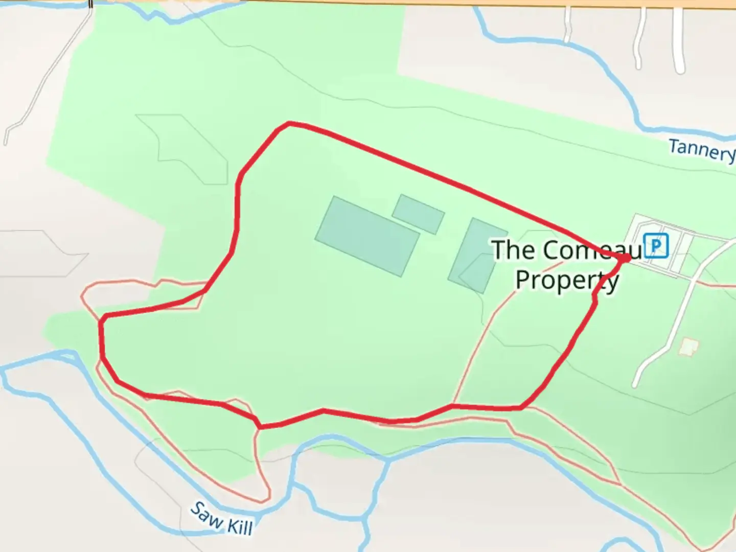 An image depicting the trail The Comeau Property Loop and its surrounding area.