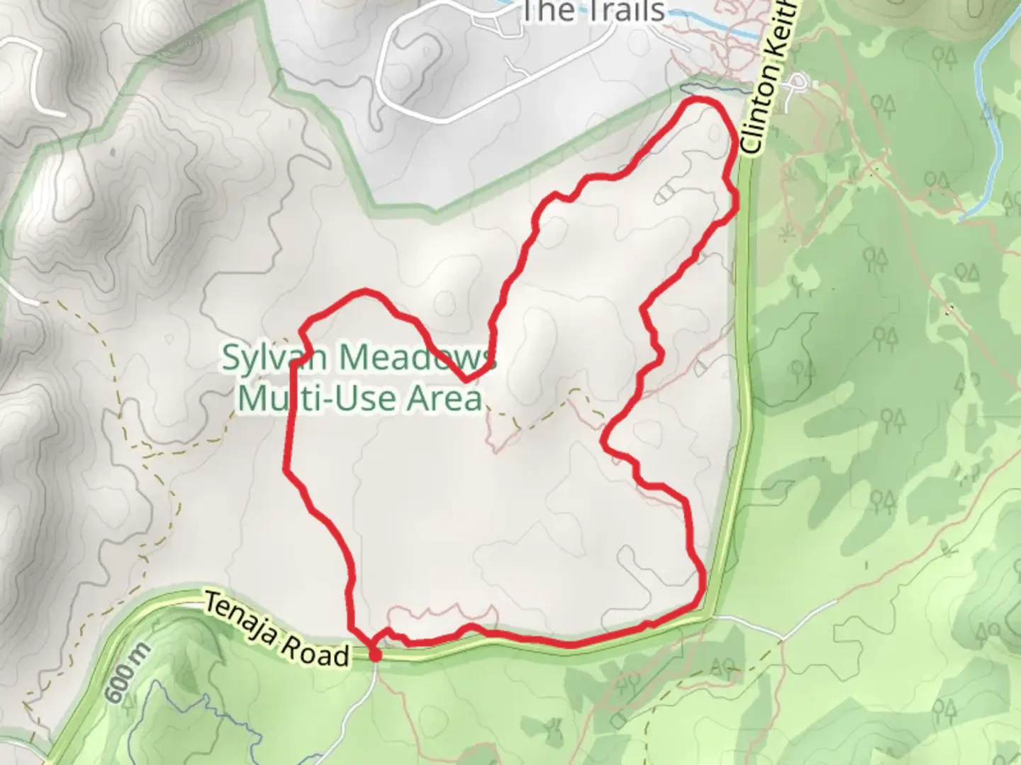 An image depicting the trail Sylvan Meadows Road and Tenaja Road Loop and its surrounding area.