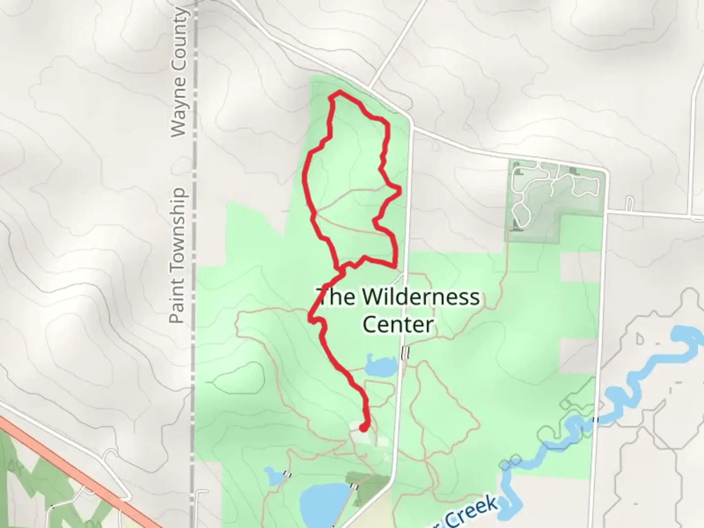 An image depicting the trail Wilderness Walk and Pioneer Path Loop and its surrounding area.