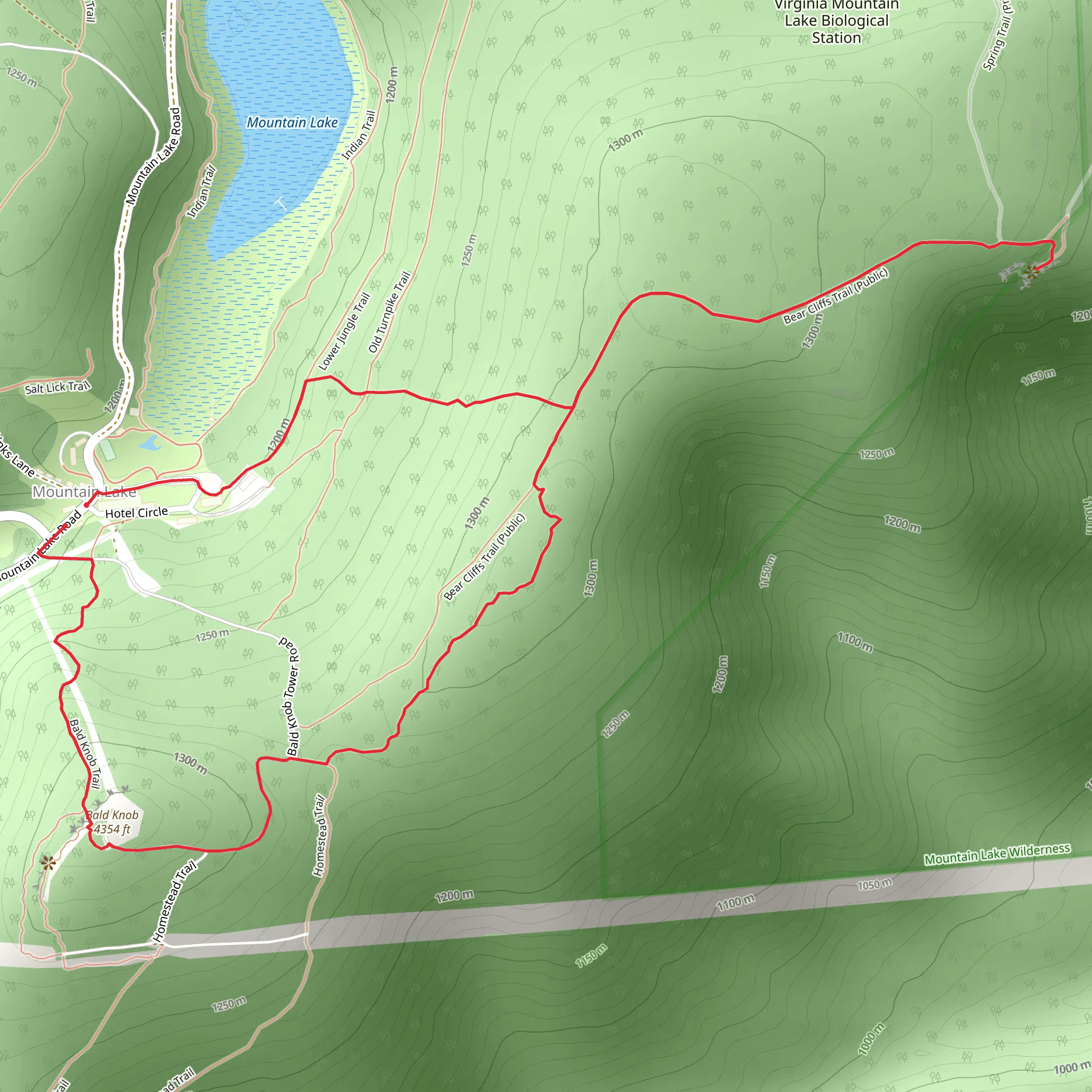 Bald Knob, Bear Cliffs Trail and Bear Cliffs Connector Loop Trail mobile static map