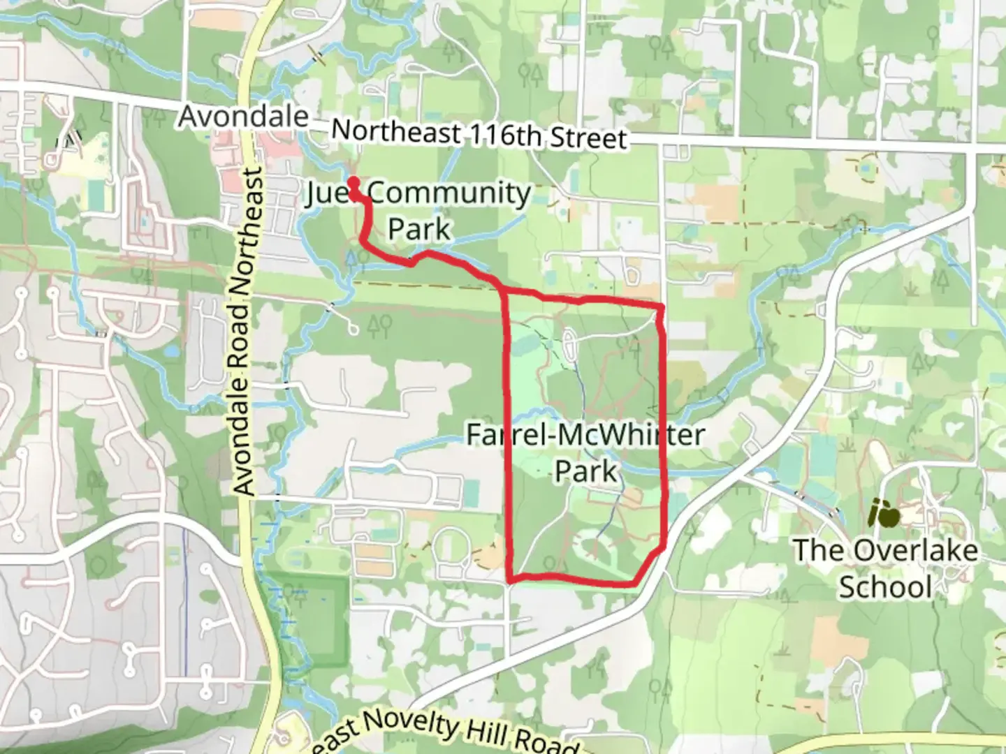 An image depicting the trail Farrel McWhirter Park Loop and its surrounding area.