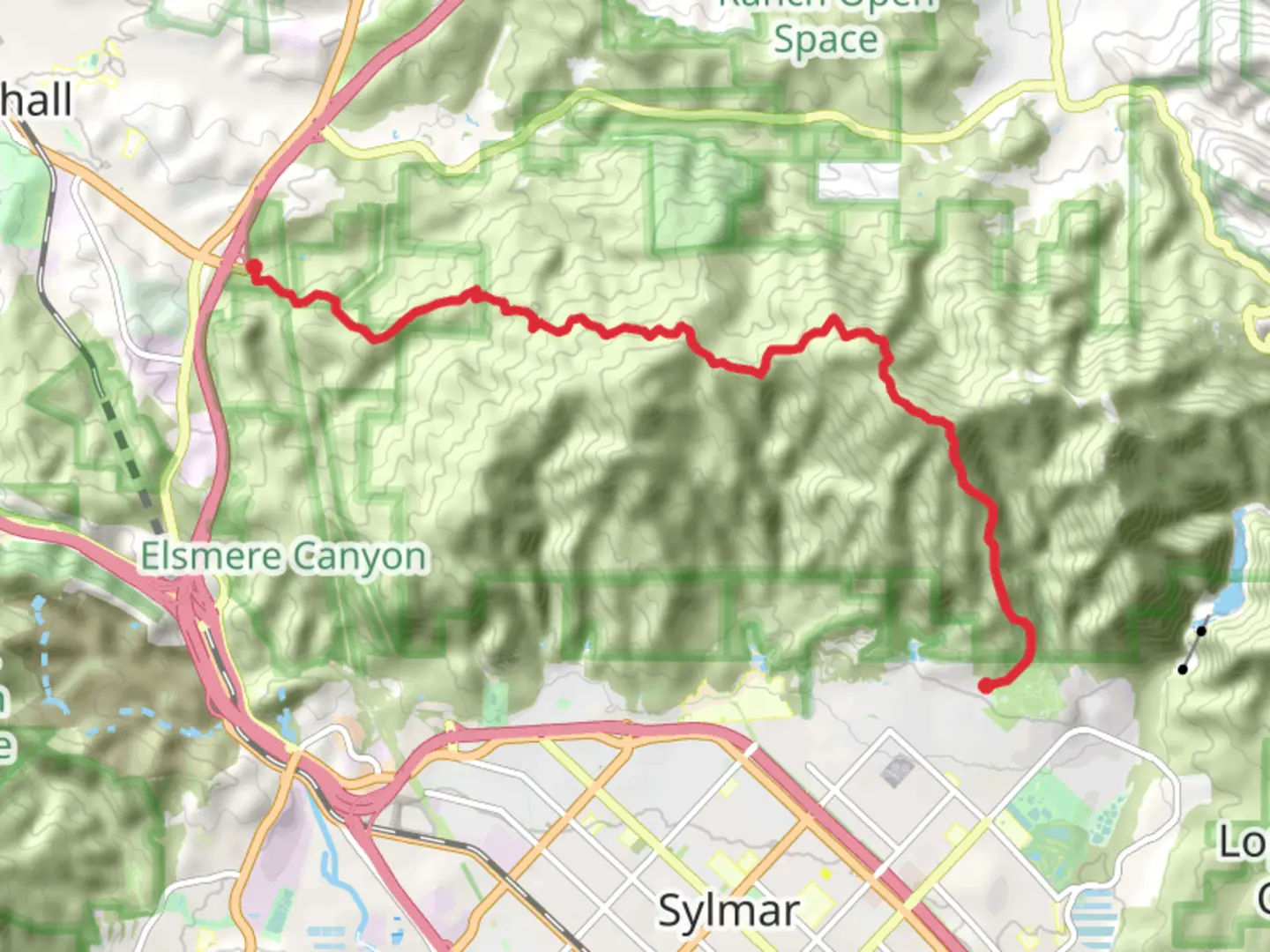 An image depicting the trail Santa Clara Trail - Wilson Canyon Saddle - May Canyon Road and its surrounding area.