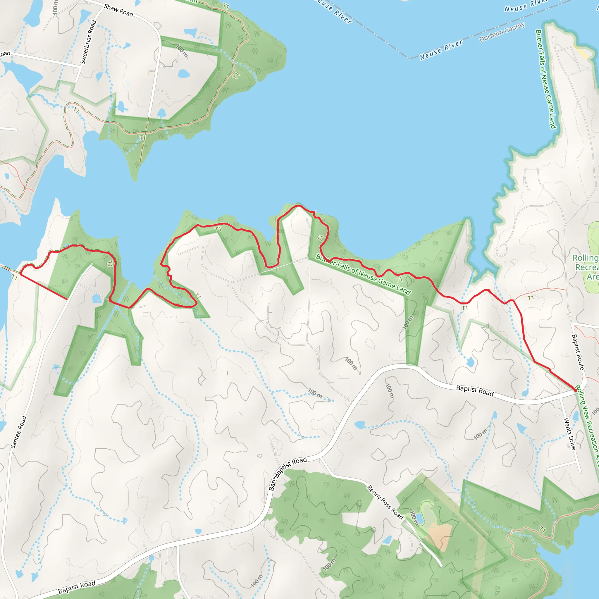 Falls Lake Trail Out and Back mobile static map