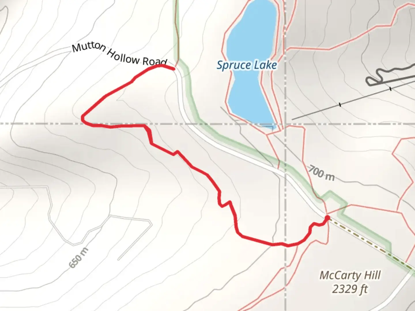 An image depicting the trail Mutton Hollow Road and its surrounding area.