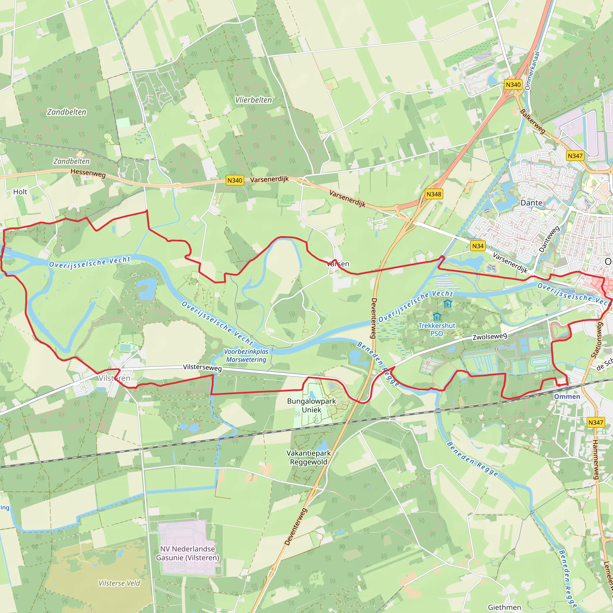 Zandbelten and Laarbrug via Overijssels Havezatenpad and Vechtdalpad mobile static map