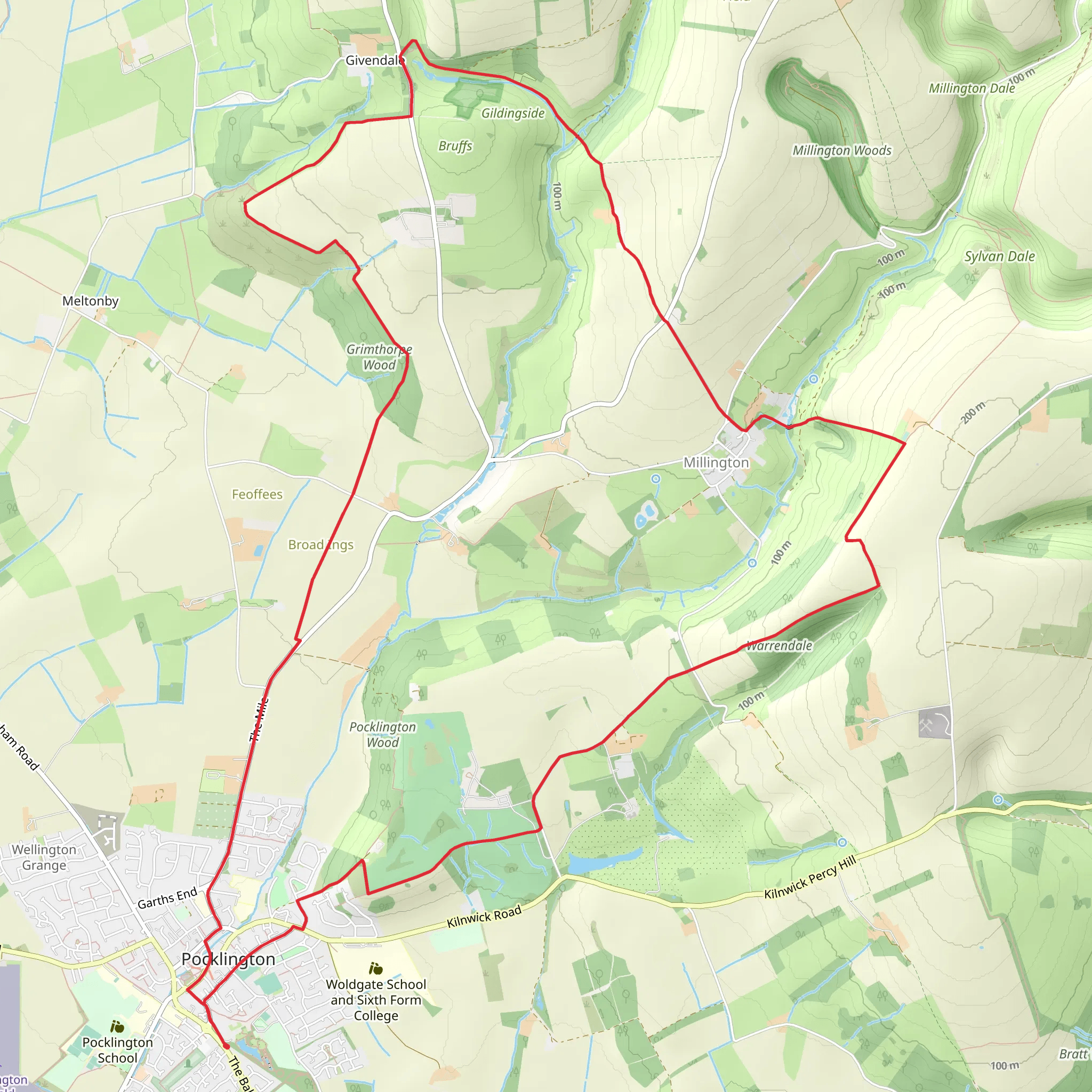 Pocklington, Millington and Givendale Circular Walk mobile static map