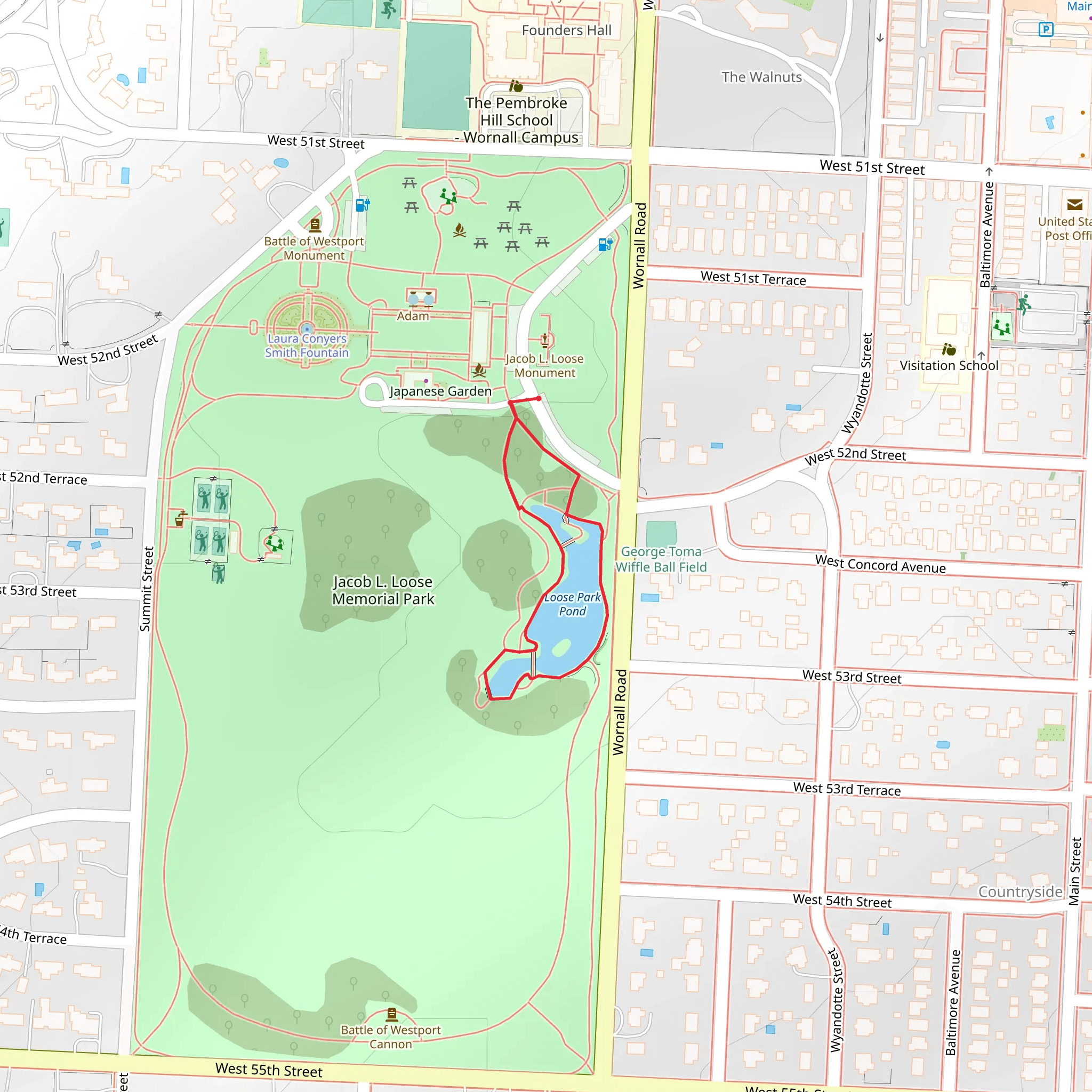 Loose Park Pond Loop mobile static map