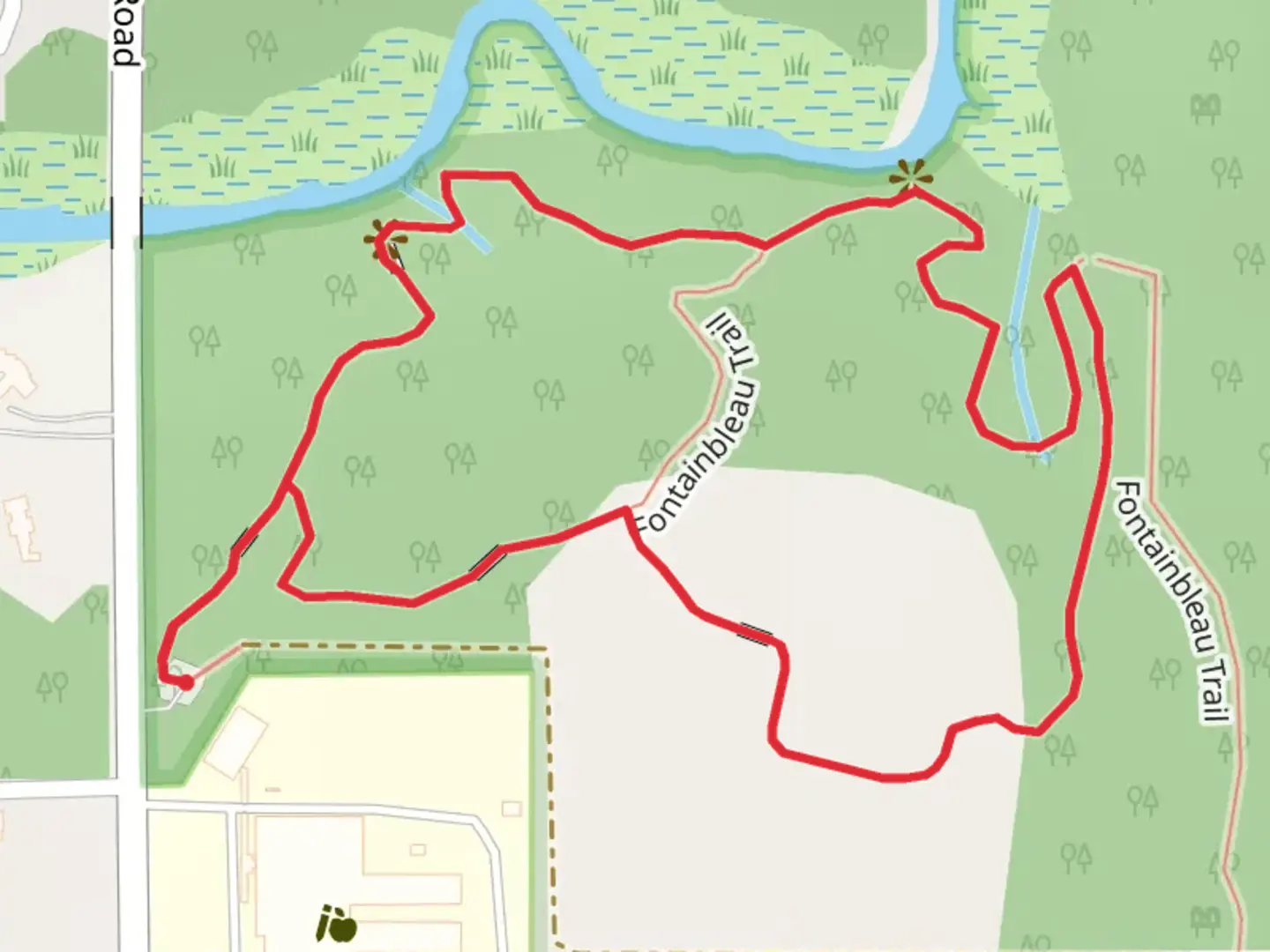 An image depicting the trail Fontainbleau Loop Trail and its surrounding area.