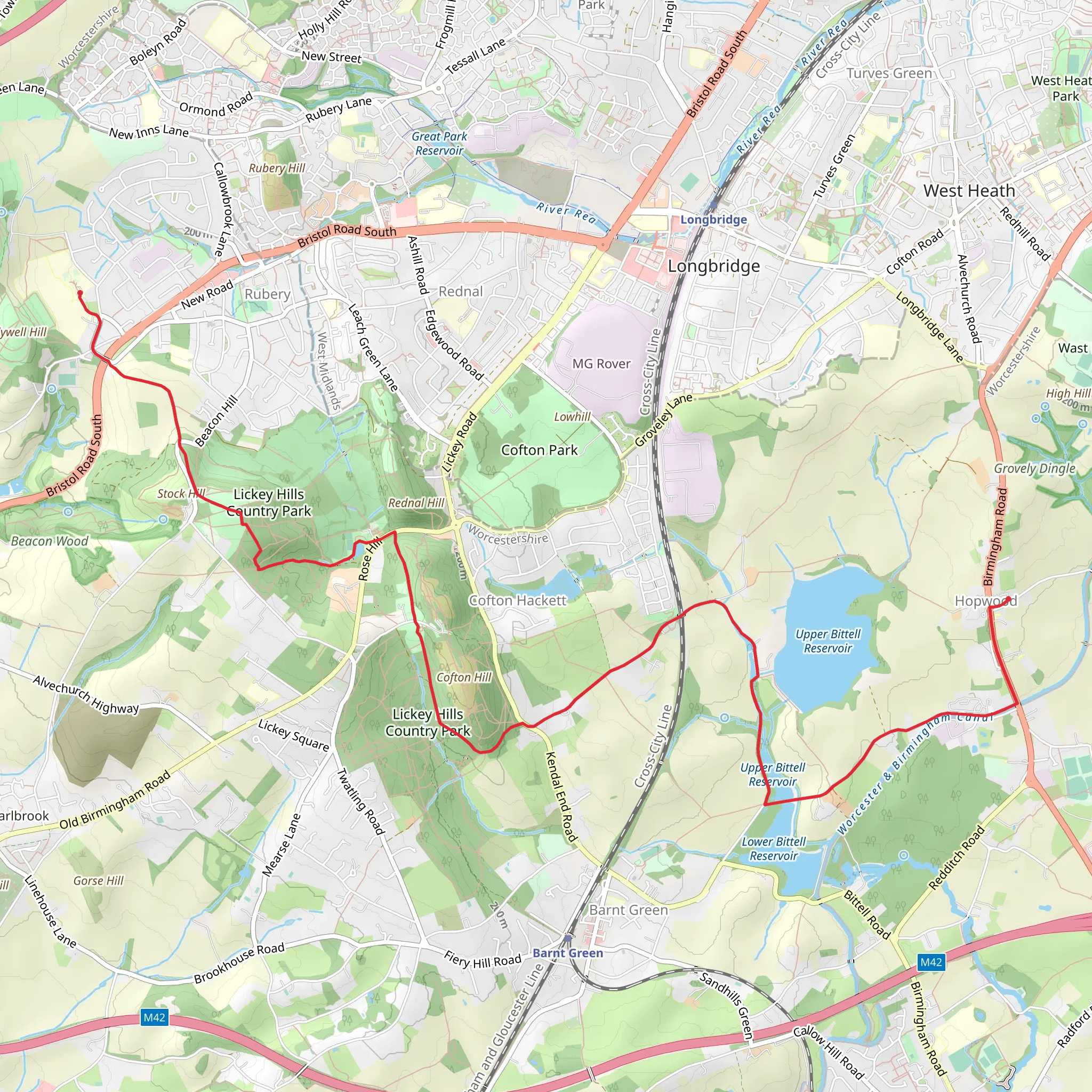Wesley Hills to Hopwood Walk mobile static map