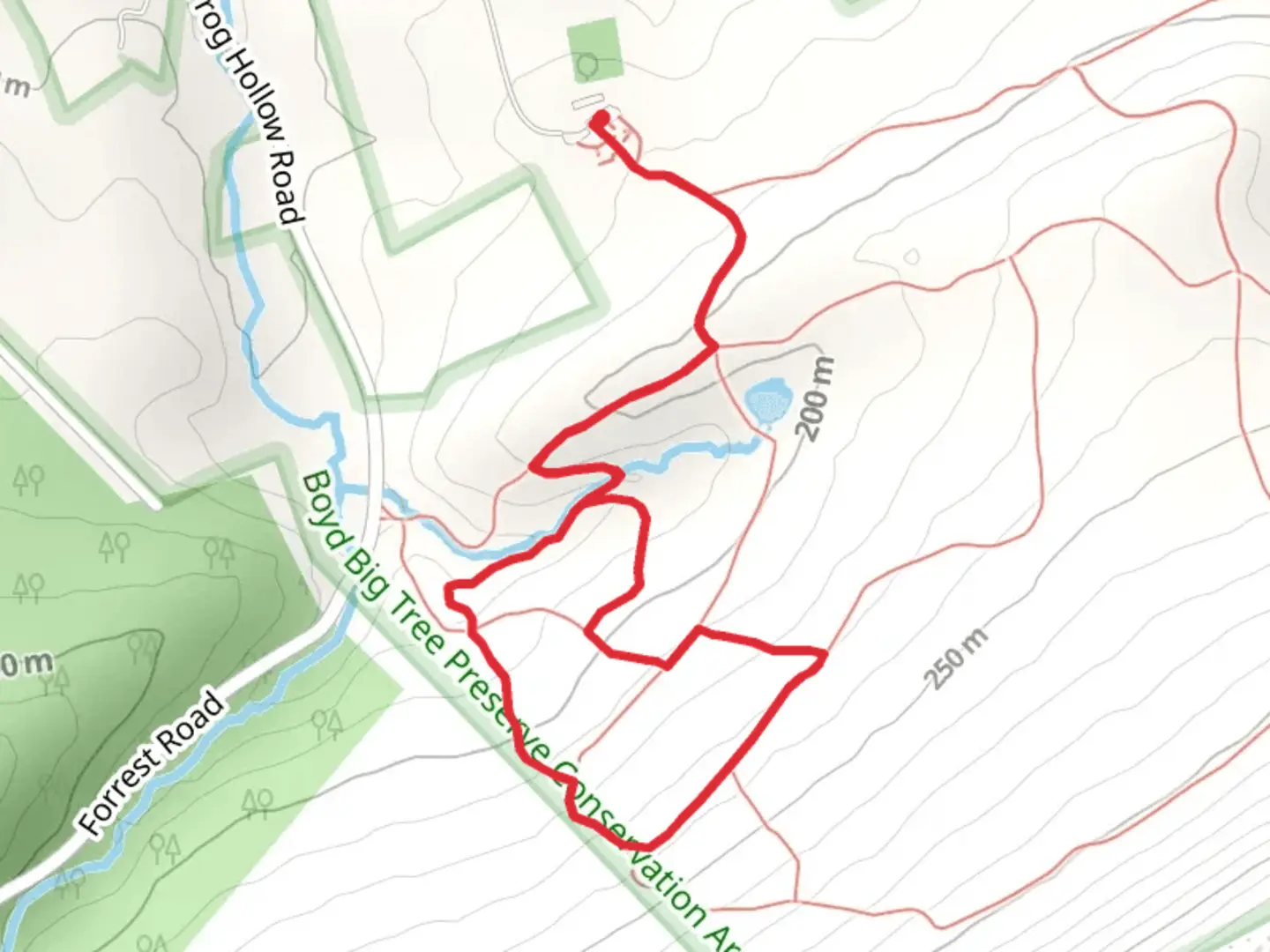 An image depicting the trail Creek Trail from Frog Hollow Road Loop and its surrounding area.