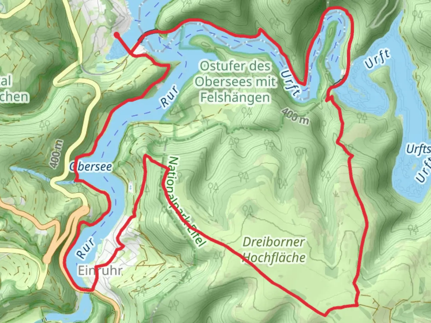 An image depicting the trail Obersee and Ostufer des Obersees mit Felshangen Loop - Einruhr and its surrounding area.