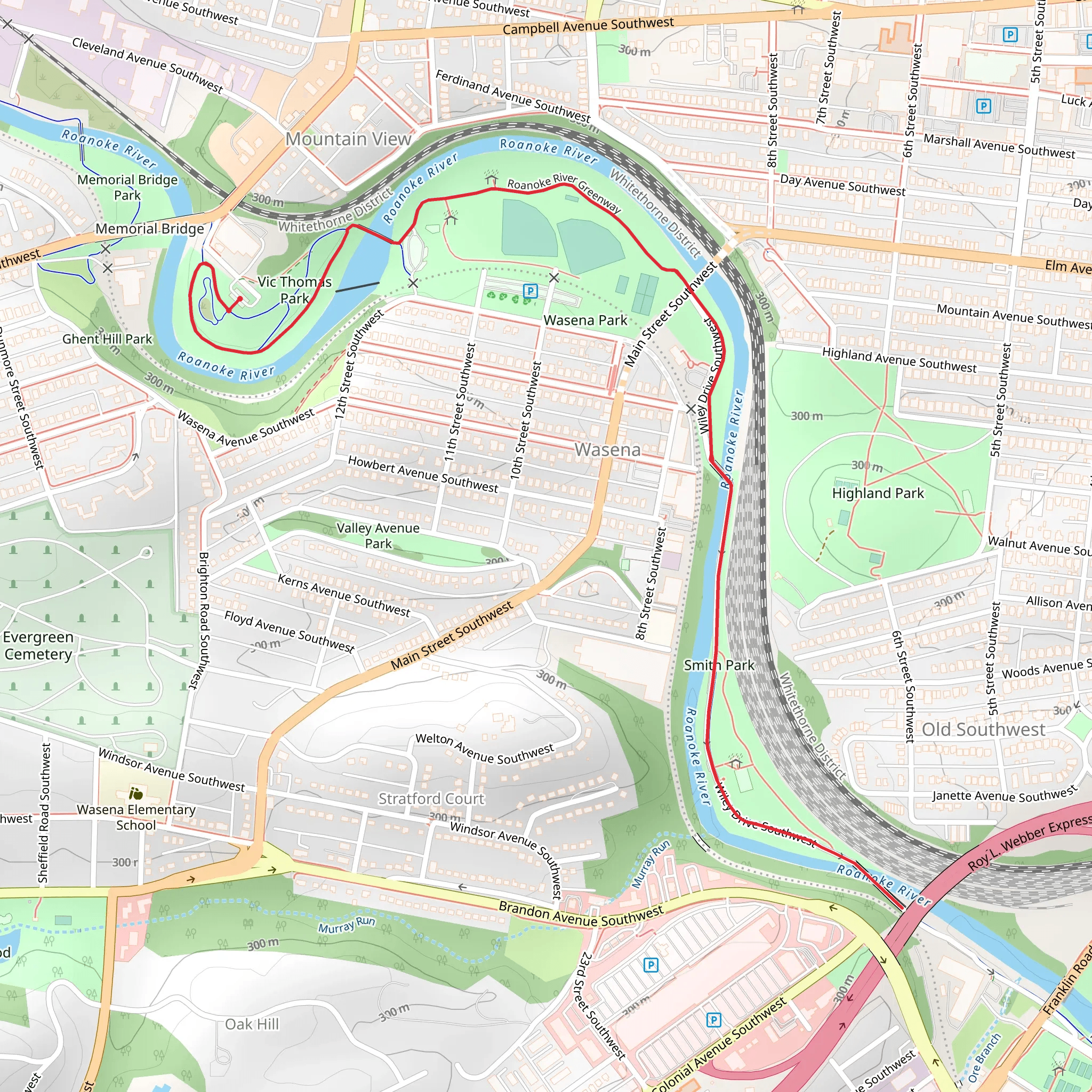 Roanoke River Greenway - Vic Thomas Park mobile static map