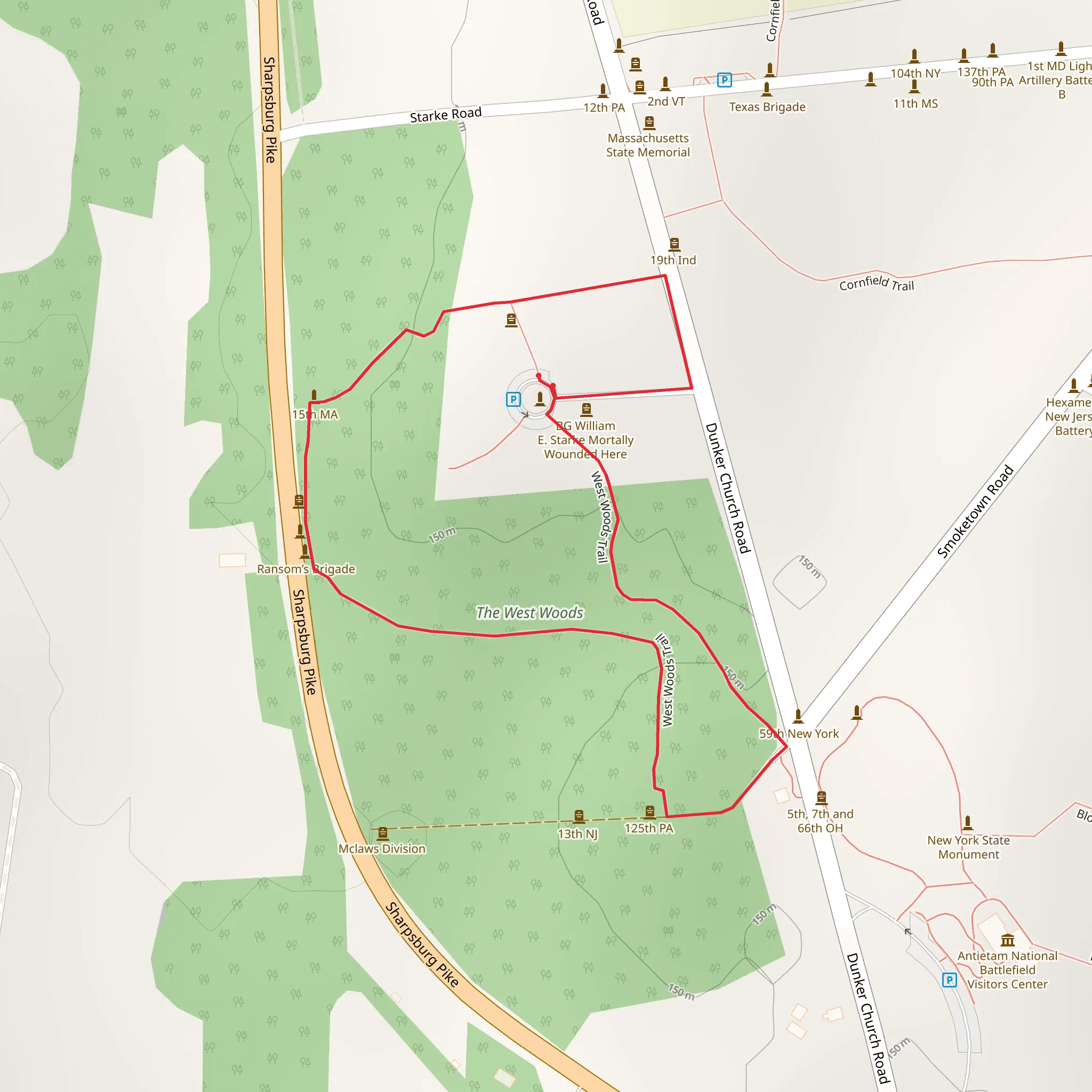 West Woods Loop Trail mobile static map