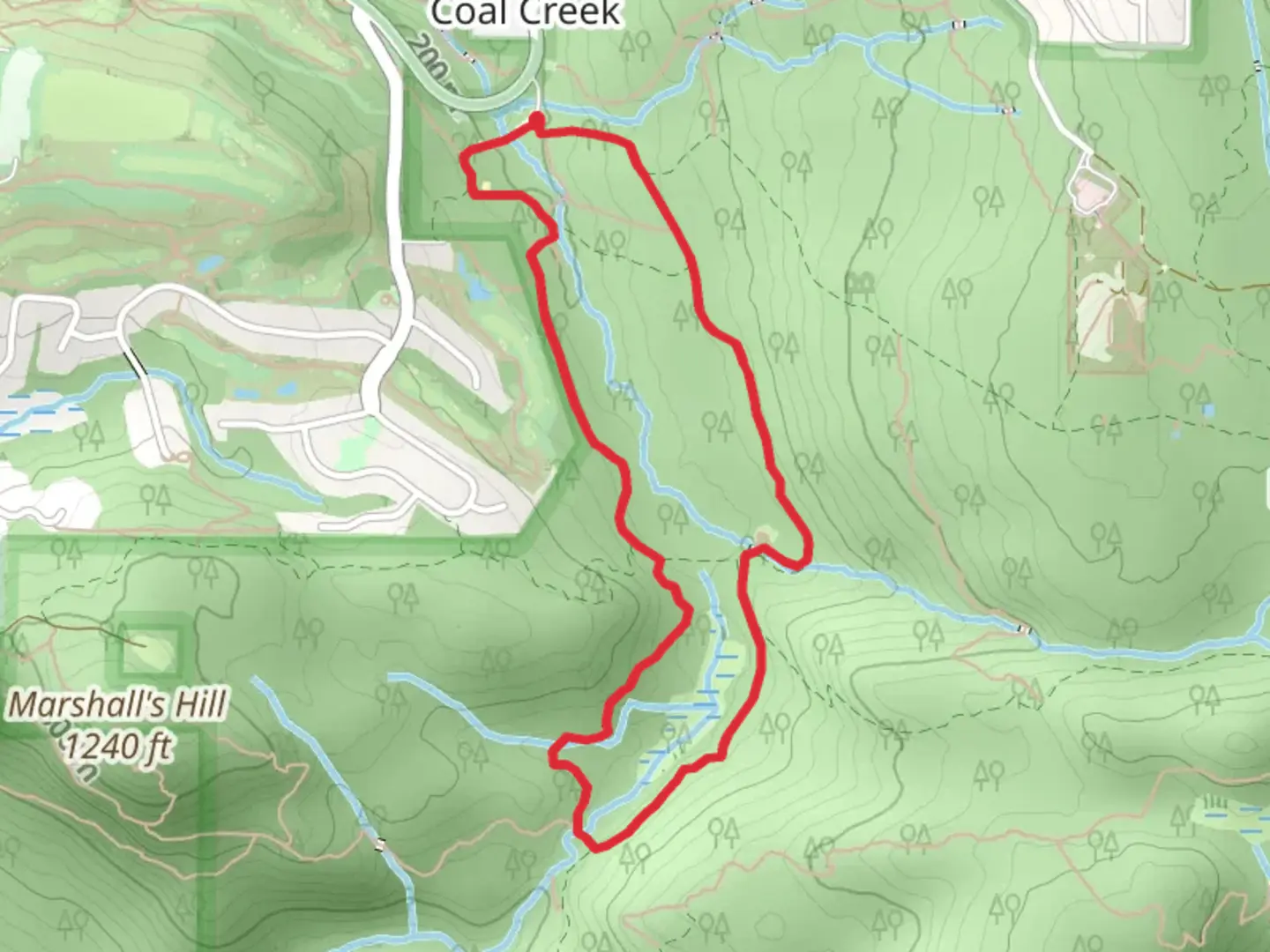 An image depicting the trail Red Town and Wildside Loop Trail and its surrounding area.