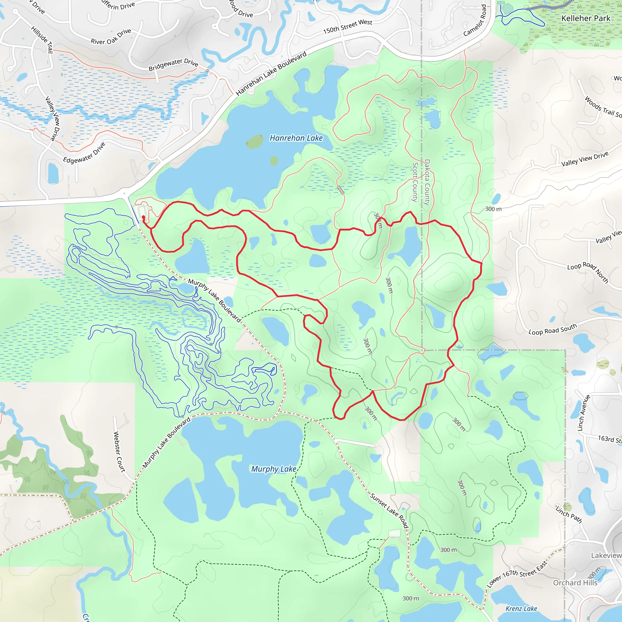 Loop between Hanrehan and Murphy Lake mobile static map