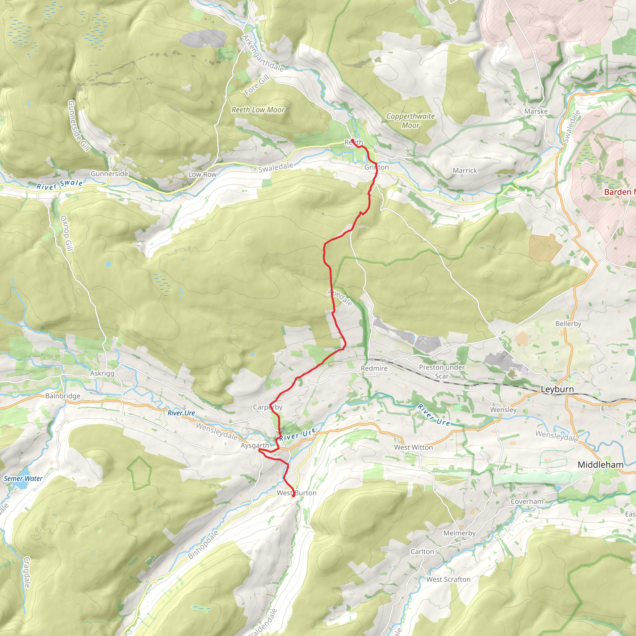 Reeth to West Burton Walk mobile static map