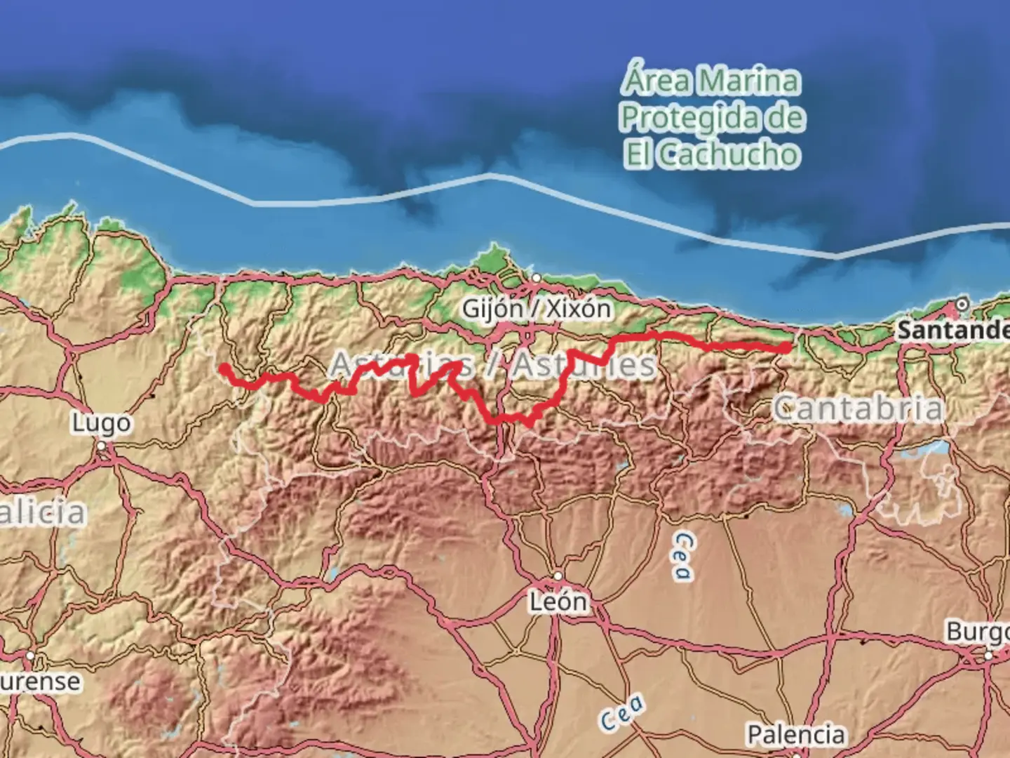An image depicting the trail GR 109 Interior Asturias and its surrounding area.