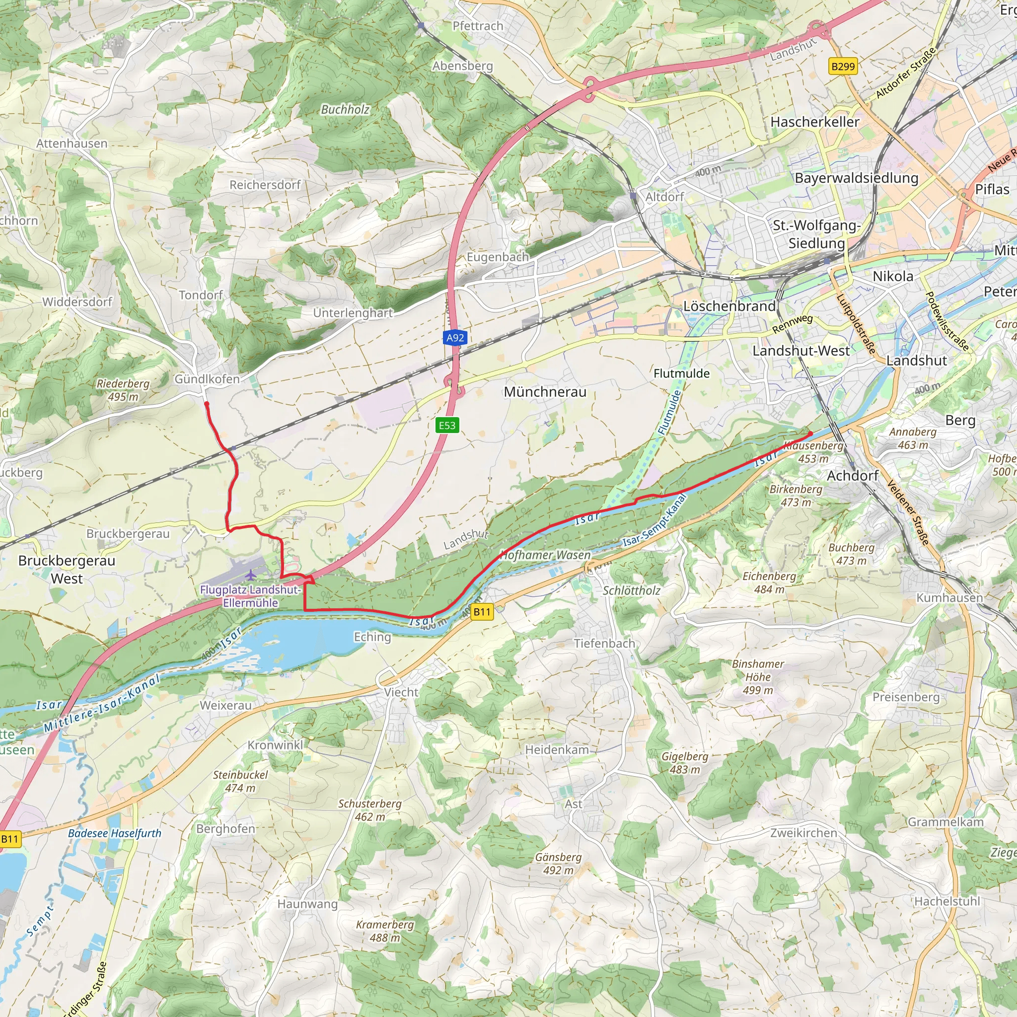 Landshut Bay to Gundlkofen Walk mobile static map