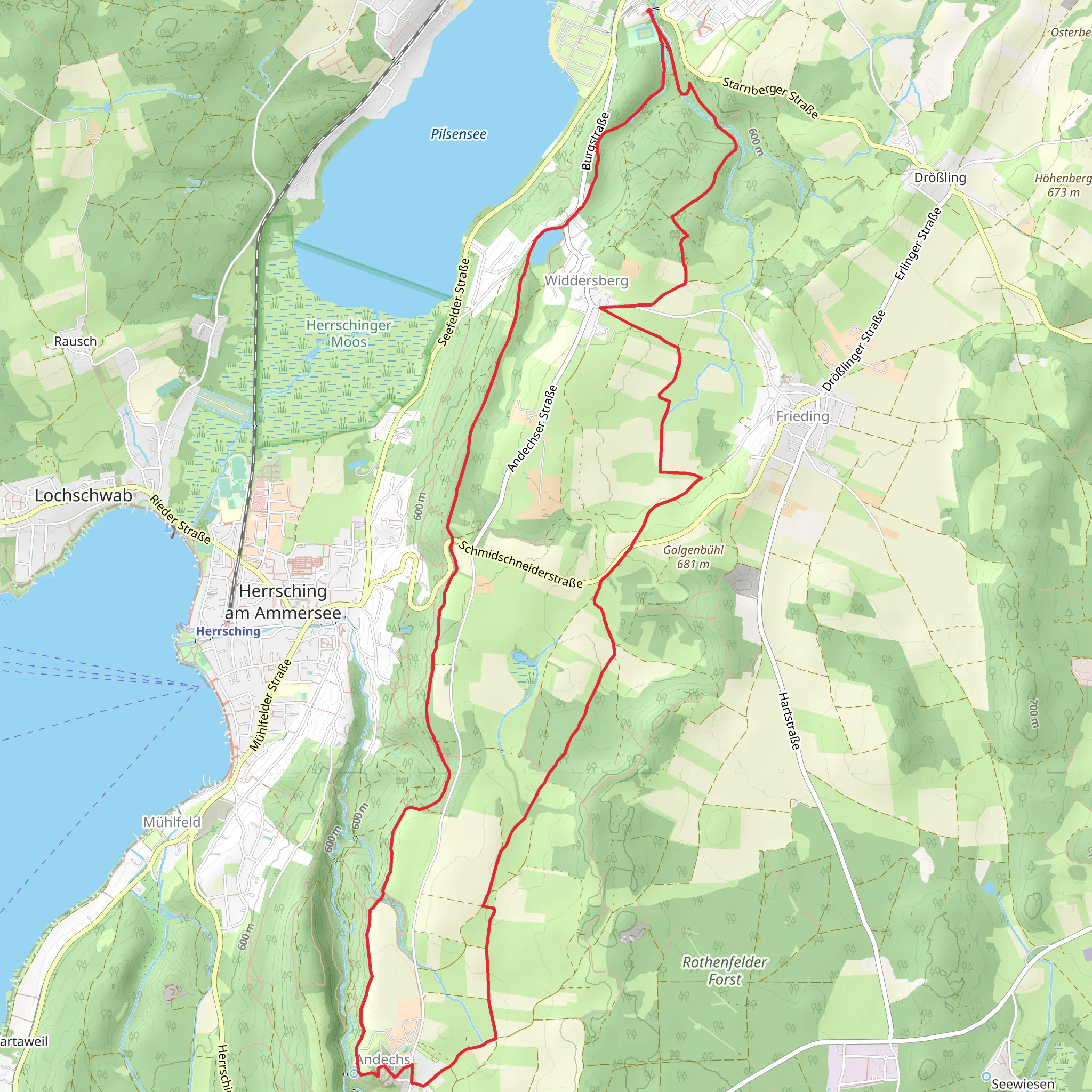 Widdersberg and Andechs Loop from Pilsensee mobile static map