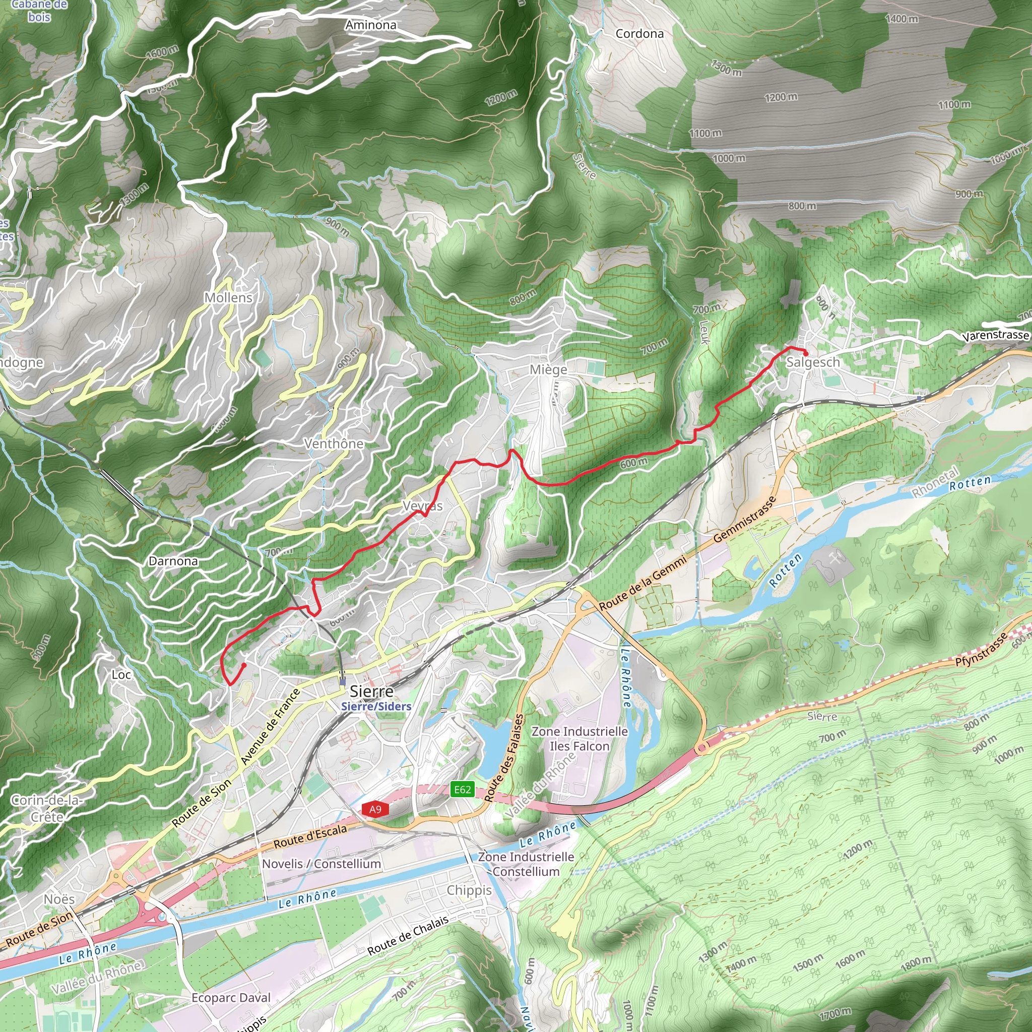 Vineyard Trail between Salgesch and Sierre mobile static map