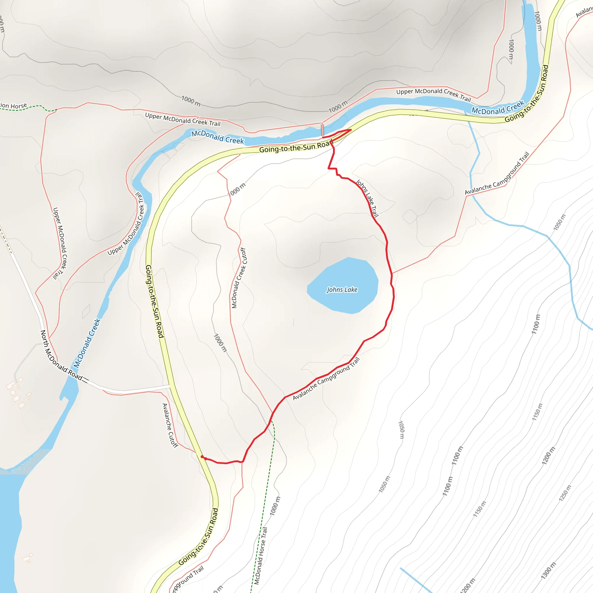 Avalanche Campground and Johns Lake mobile static map