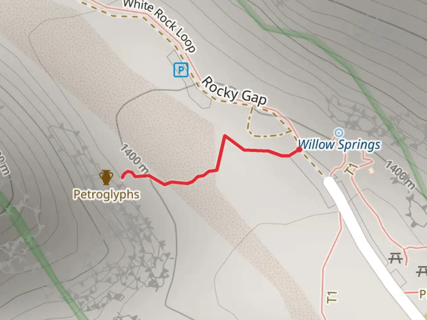 An image depicting the trail Petroglyph Wall Trail and its surrounding area.