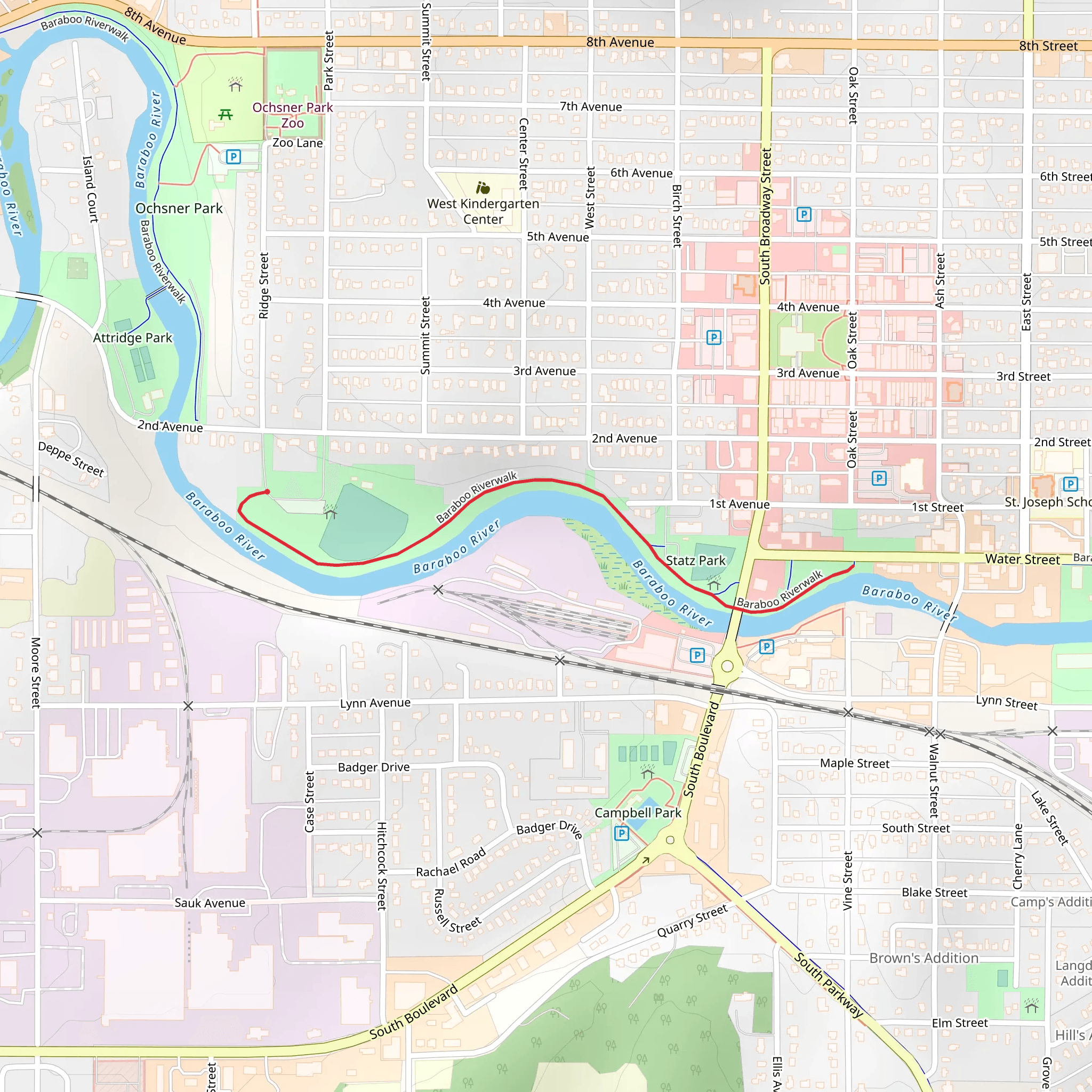Baraboo Riverwalk - Mary Rountree Evans Park mobile static map