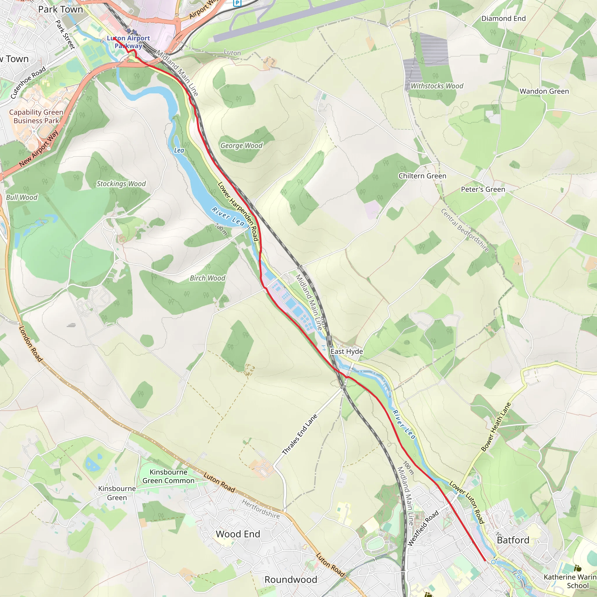 Harpenden - Luton Greenway from Luton Airport Parkway mobile static map