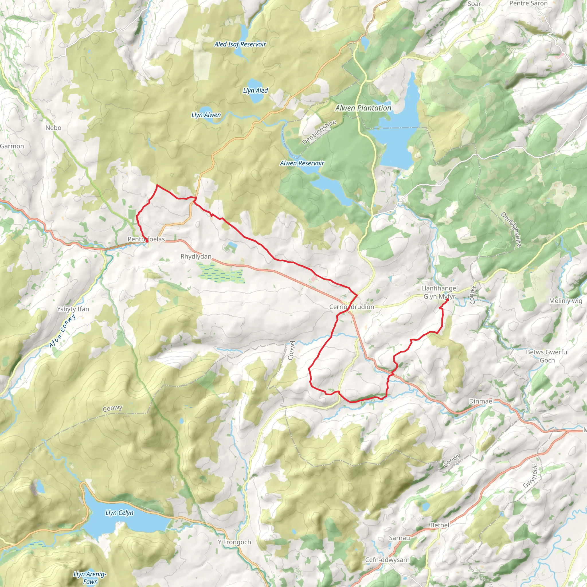 Hiraethog Trail - Stage 1 (Pentrefoelas to Llanfihangel Glyn Myfyr) mobile static map