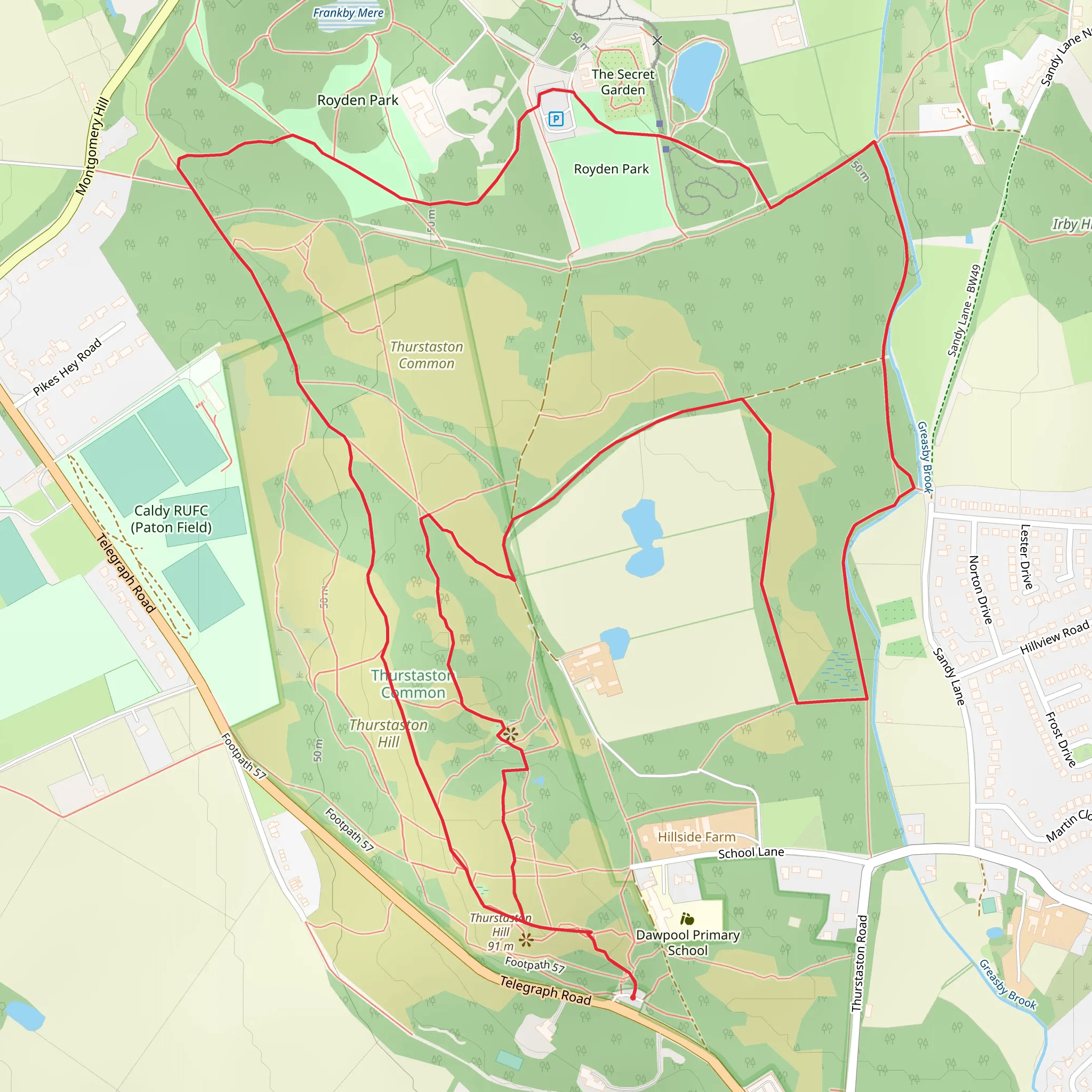 NT Thurstaston Common and Royden Park Loop mobile static map