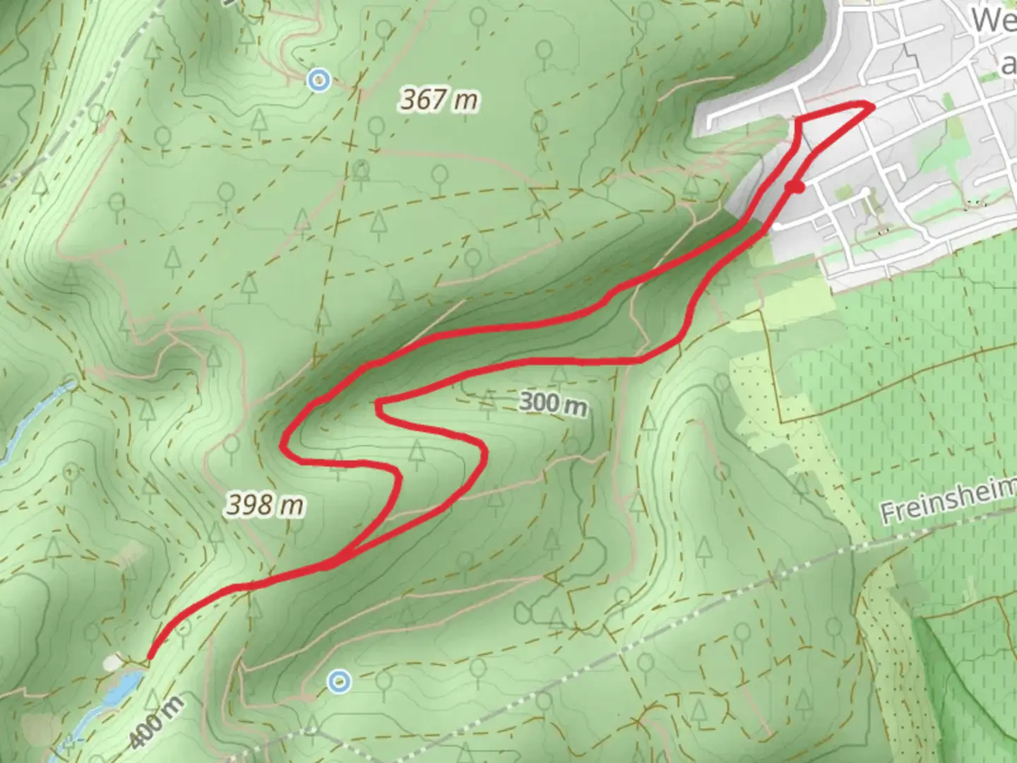 An image depicting the trail Weisenheim am Berg RW 3 and Weisenheim am Berg - Baenkeltour Loop and its surrounding area.