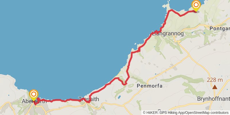 Ceredigion Coast Path stage 2 Map