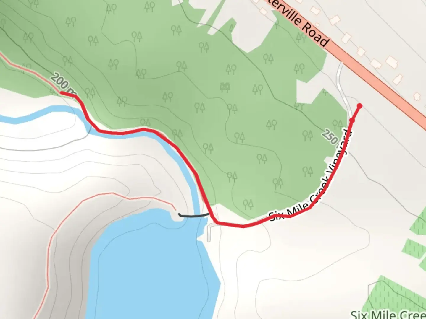 An image depicting the trail Six Mile Creek from Six Mile Creek Vineyard and its surrounding area.