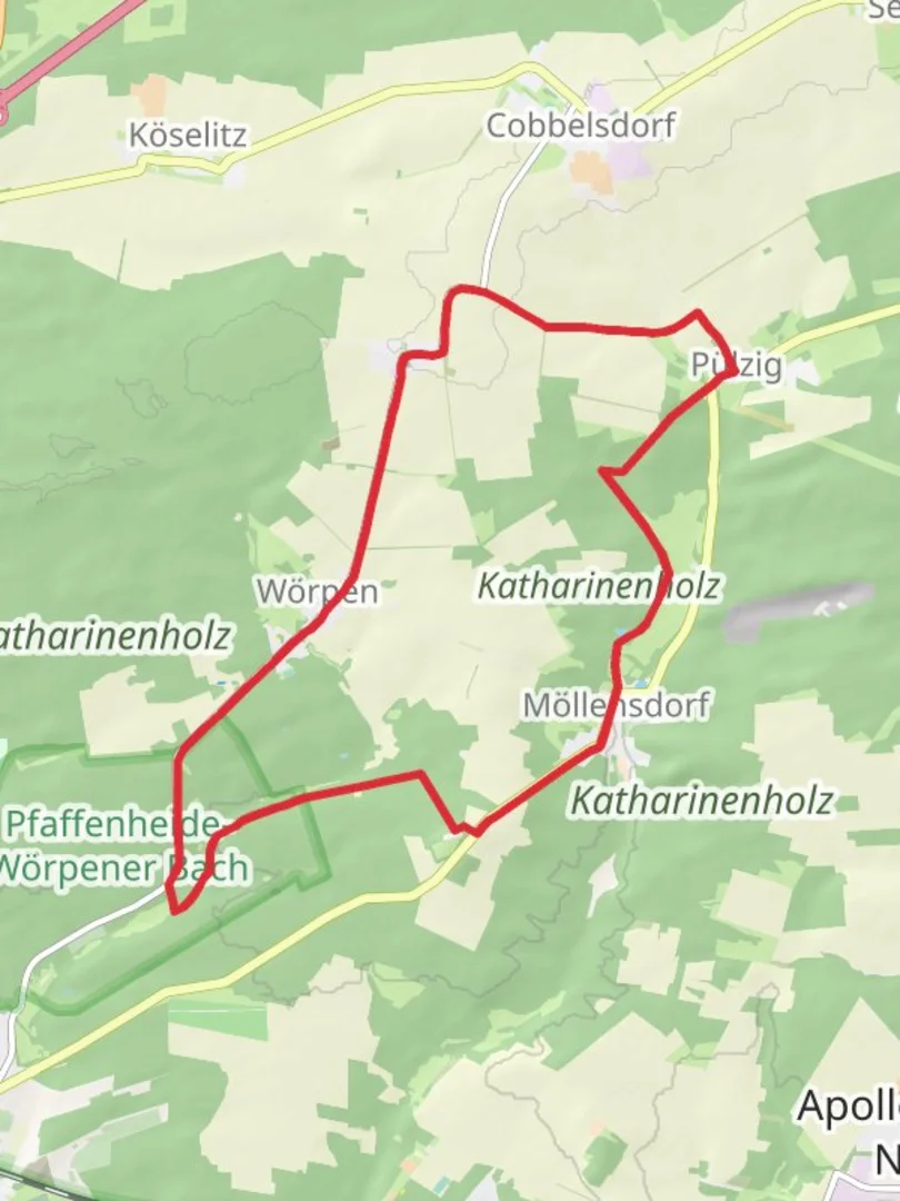 An image depicting the trail Cobbelsdorf and Worpen Loop and its surrounding area.