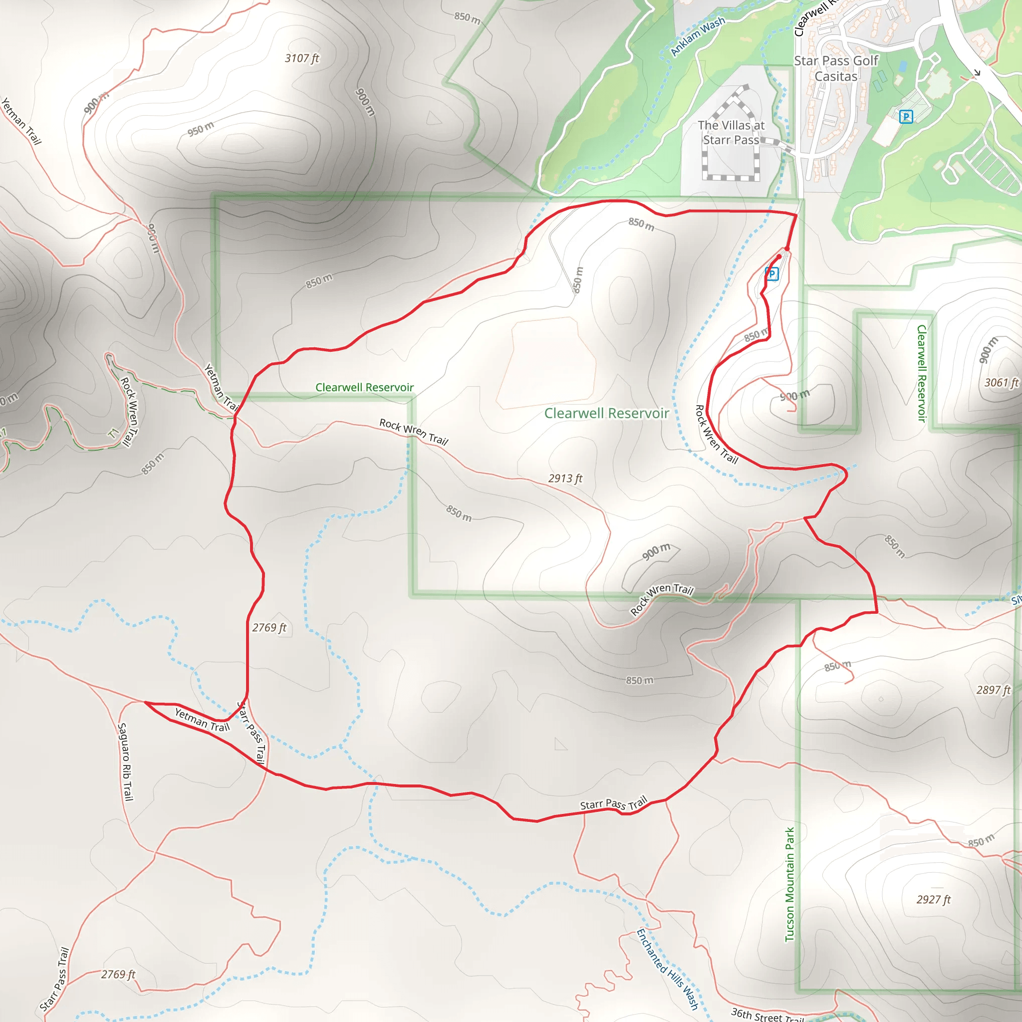 Starr Pass Trail and Yetman Loop Trail mobile static map