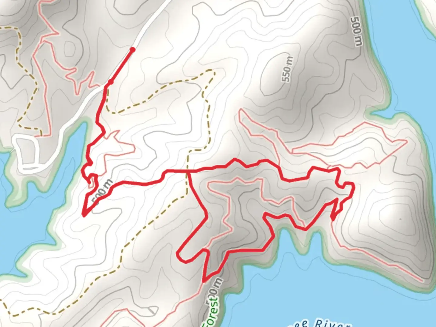 An image depicting the trail Nottely River and Ramsey Bend North Loop and its surrounding area.