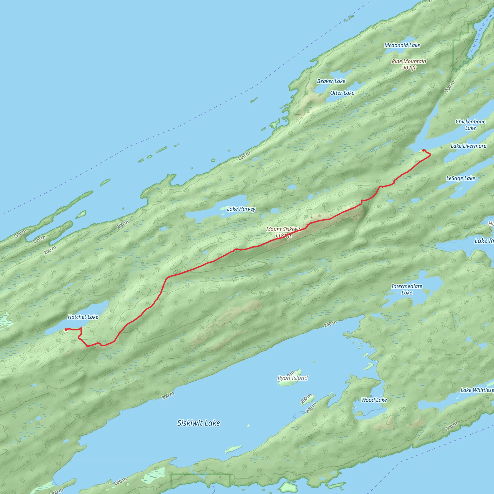 Mount Siskiwit and Hatchet Lake via Greenstone Ridge Trail mobile static map